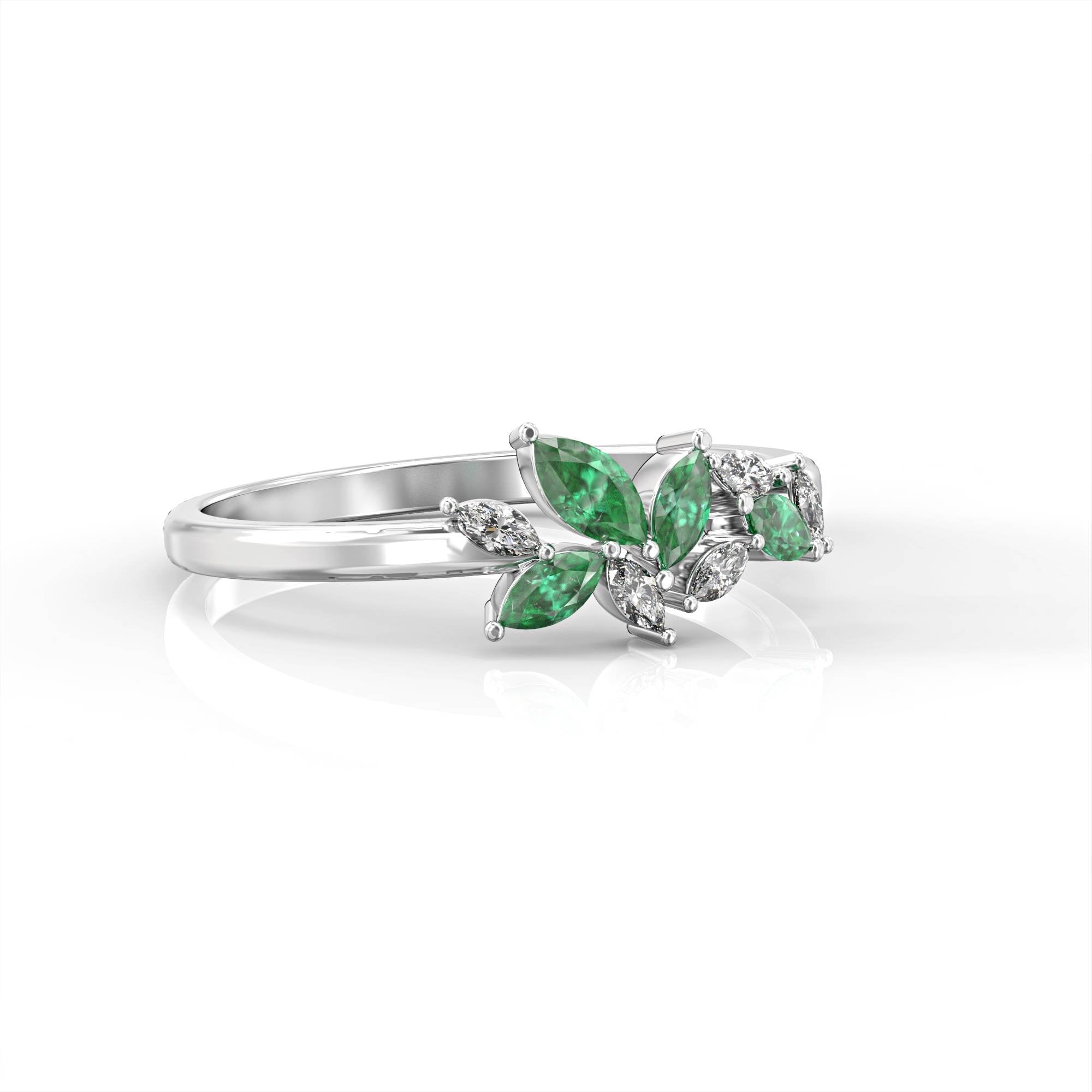 Santorini ring - marquise cluster ring set with diamonds and emeralds 