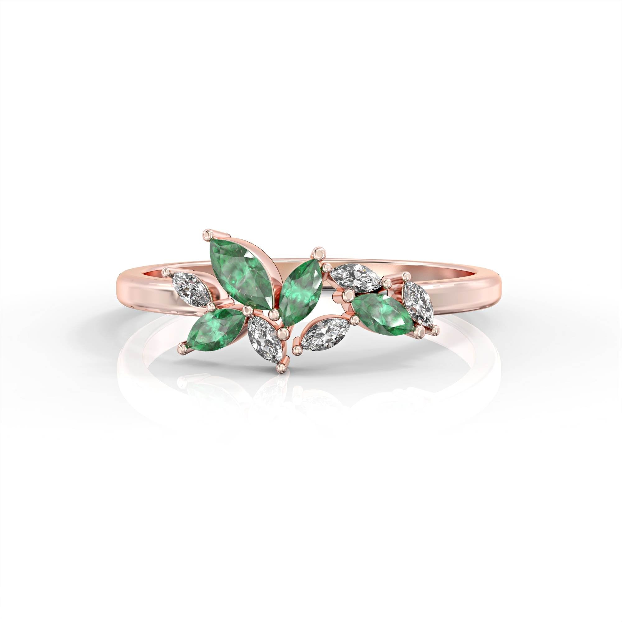 Santorini ring - marquise cluster ring set with diamonds and emeralds 