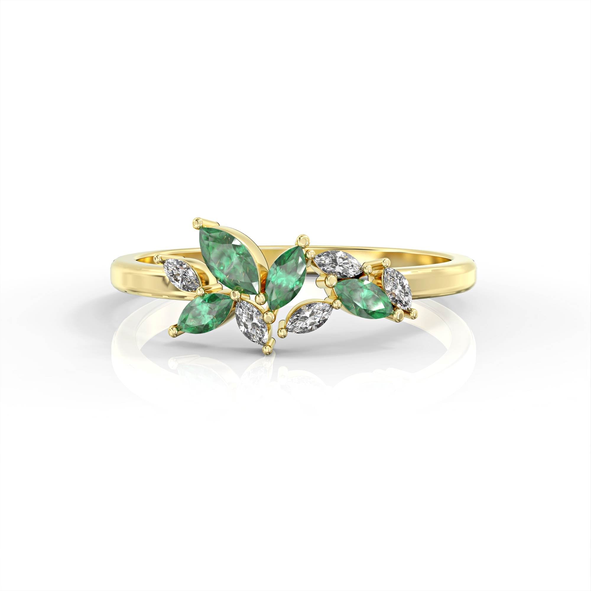 Santorini ring - marquise cluster ring set with diamonds and emeralds 