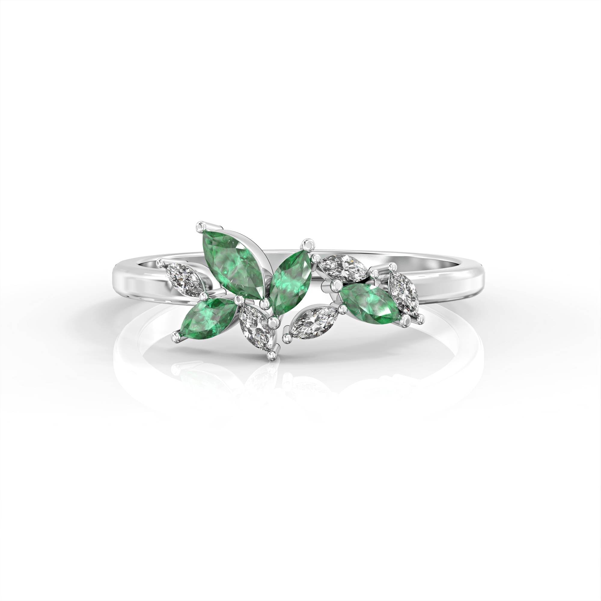 Santorini ring - marquise cluster ring set with diamonds and emeralds 