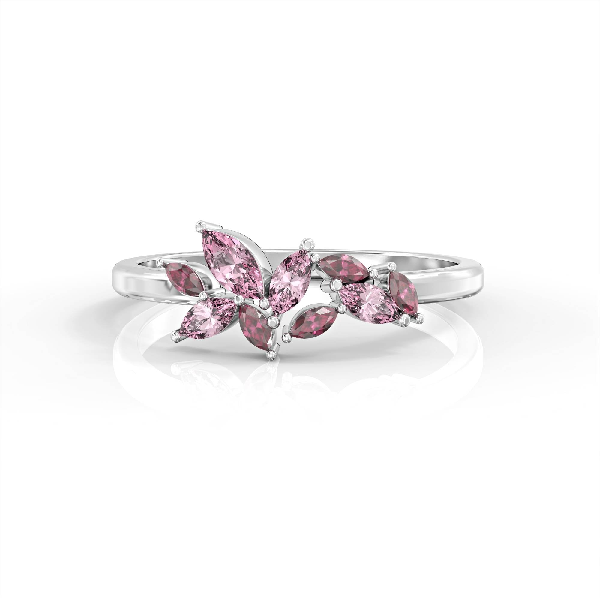 Santorini ring - marquise cluster ring set with ruby ​​and pink tourmaline 