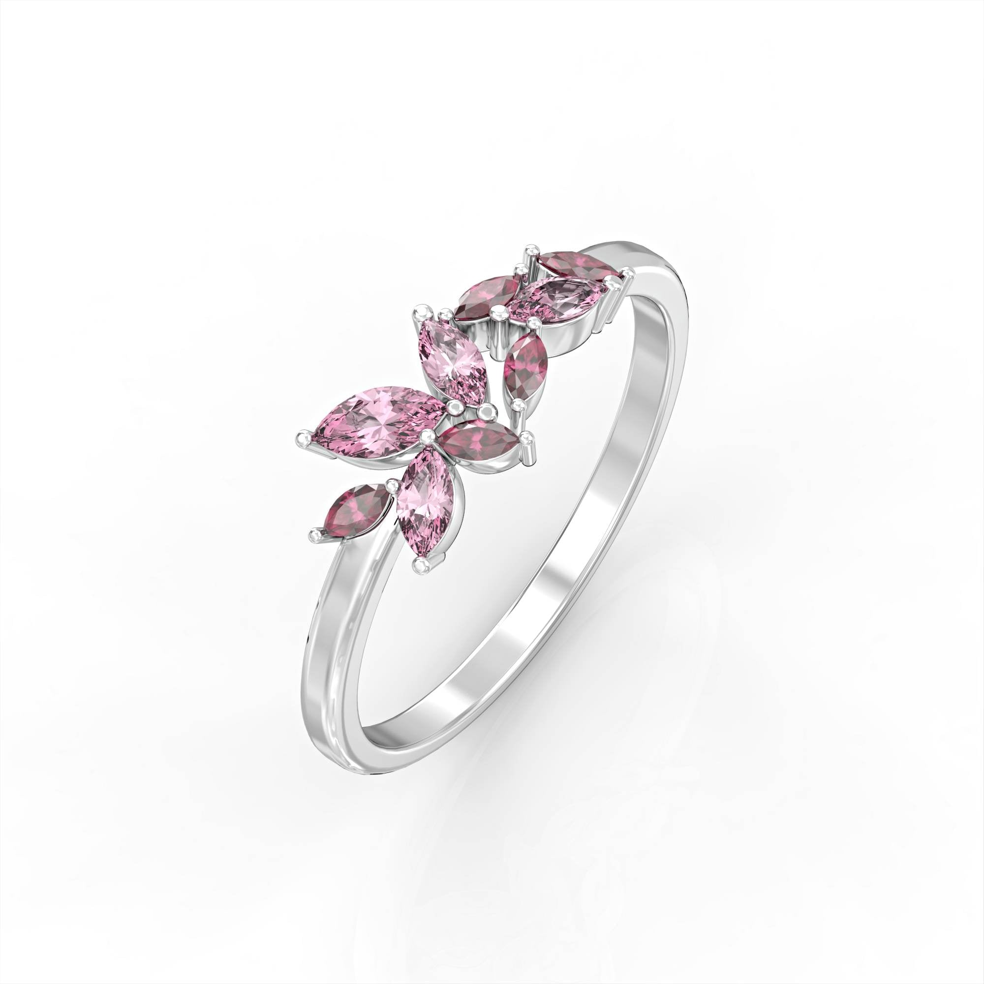 Santorini ring - marquise cluster ring set with ruby ​​and pink tourmaline 