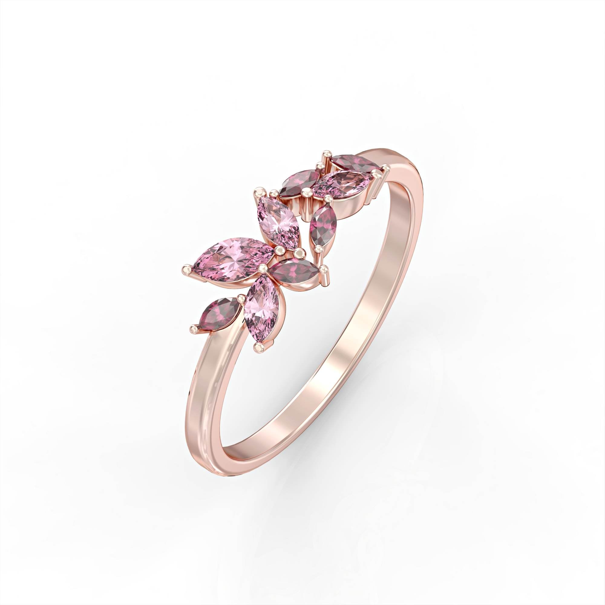 Santorini ring - marquise cluster ring set with ruby ​​and pink tourmaline 