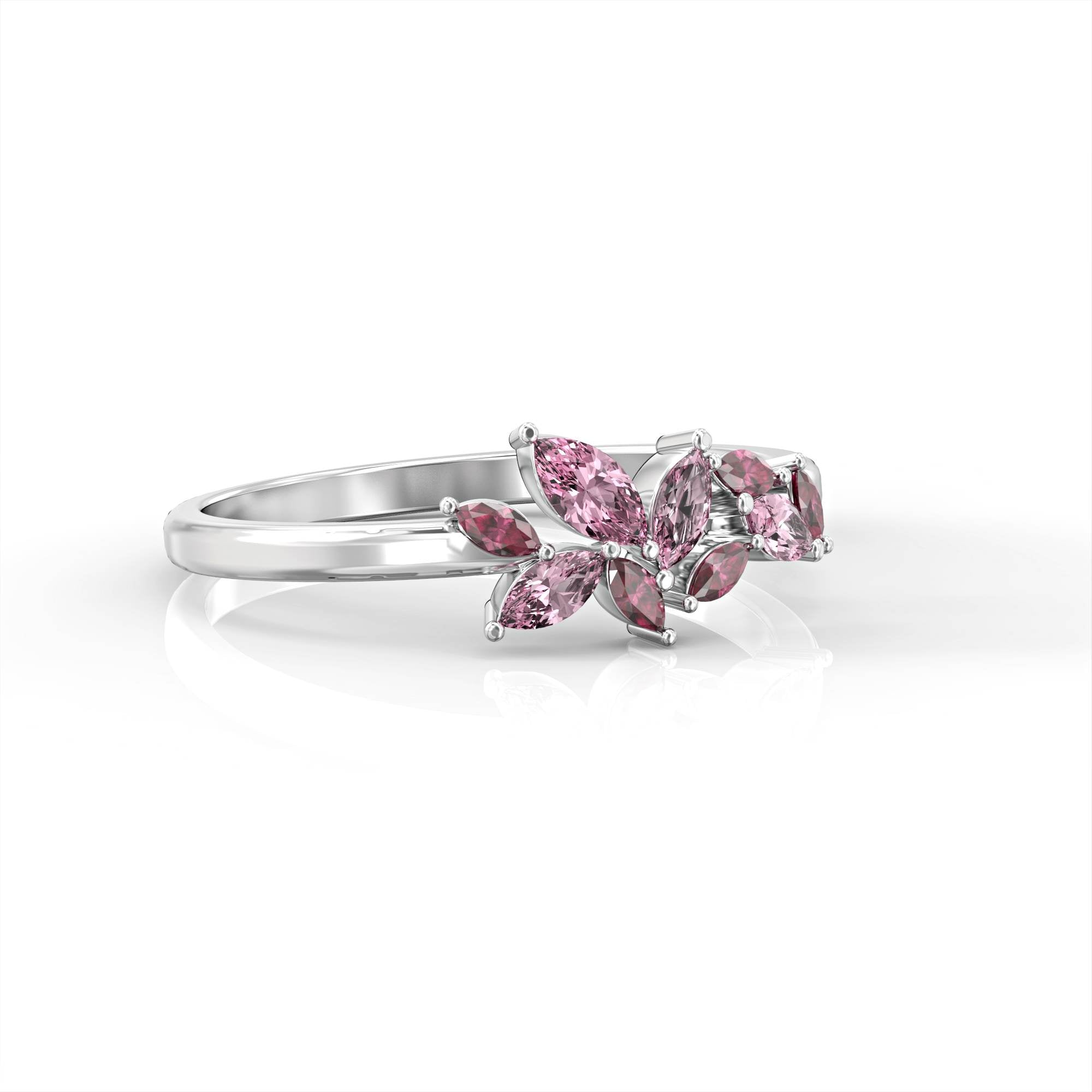 Santorini ring - marquise cluster ring set with ruby ​​and pink tourmaline 