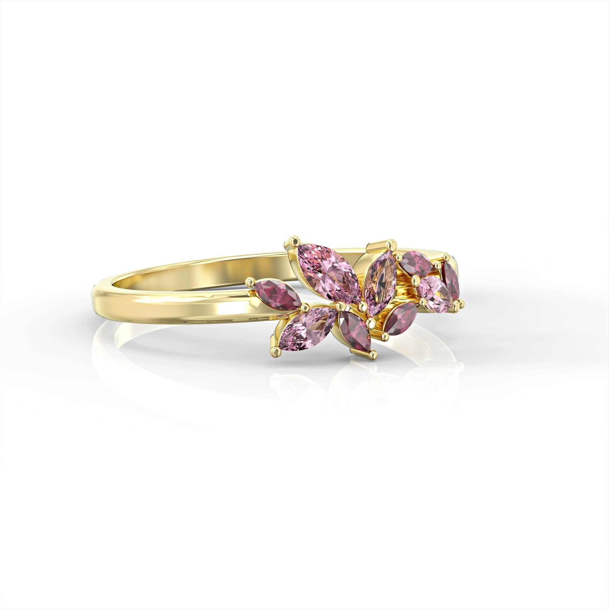 Santorini ring - marquise cluster ring set with ruby ​​and pink tourmaline 