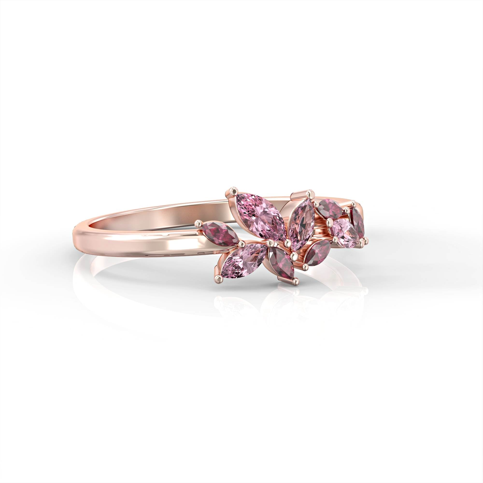 Santorini ring - marquise cluster ring set with ruby ​​and pink tourmaline 