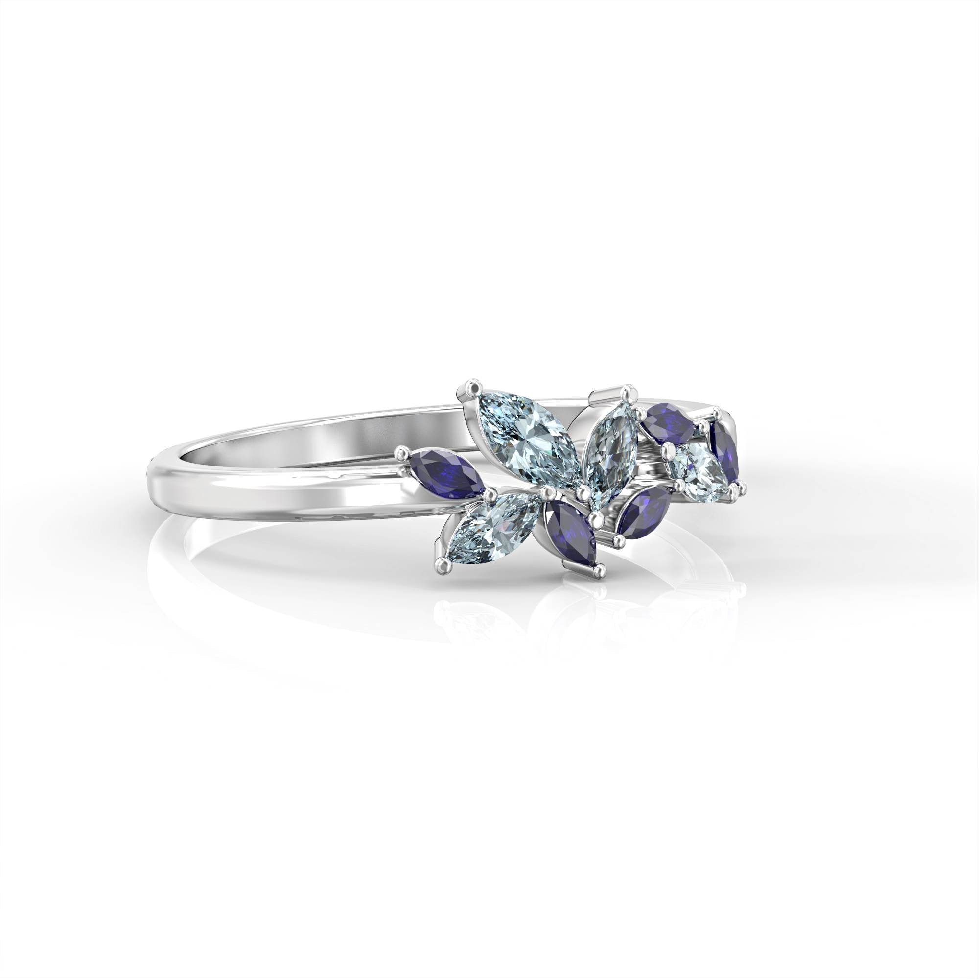 Santorini ring - marquise cluster ring set with sapphire and aquamarine 