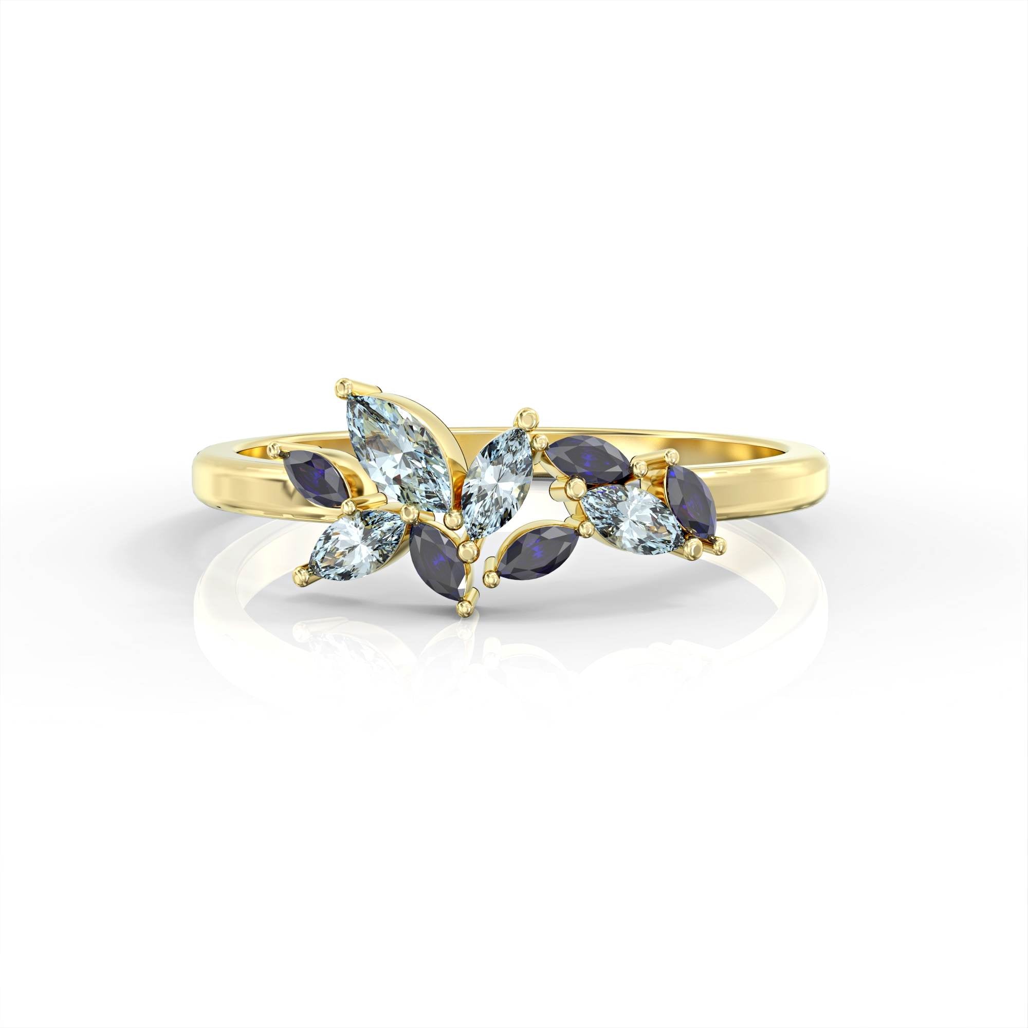 Santorini ring - marquise cluster ring set with sapphire and aquamarine 