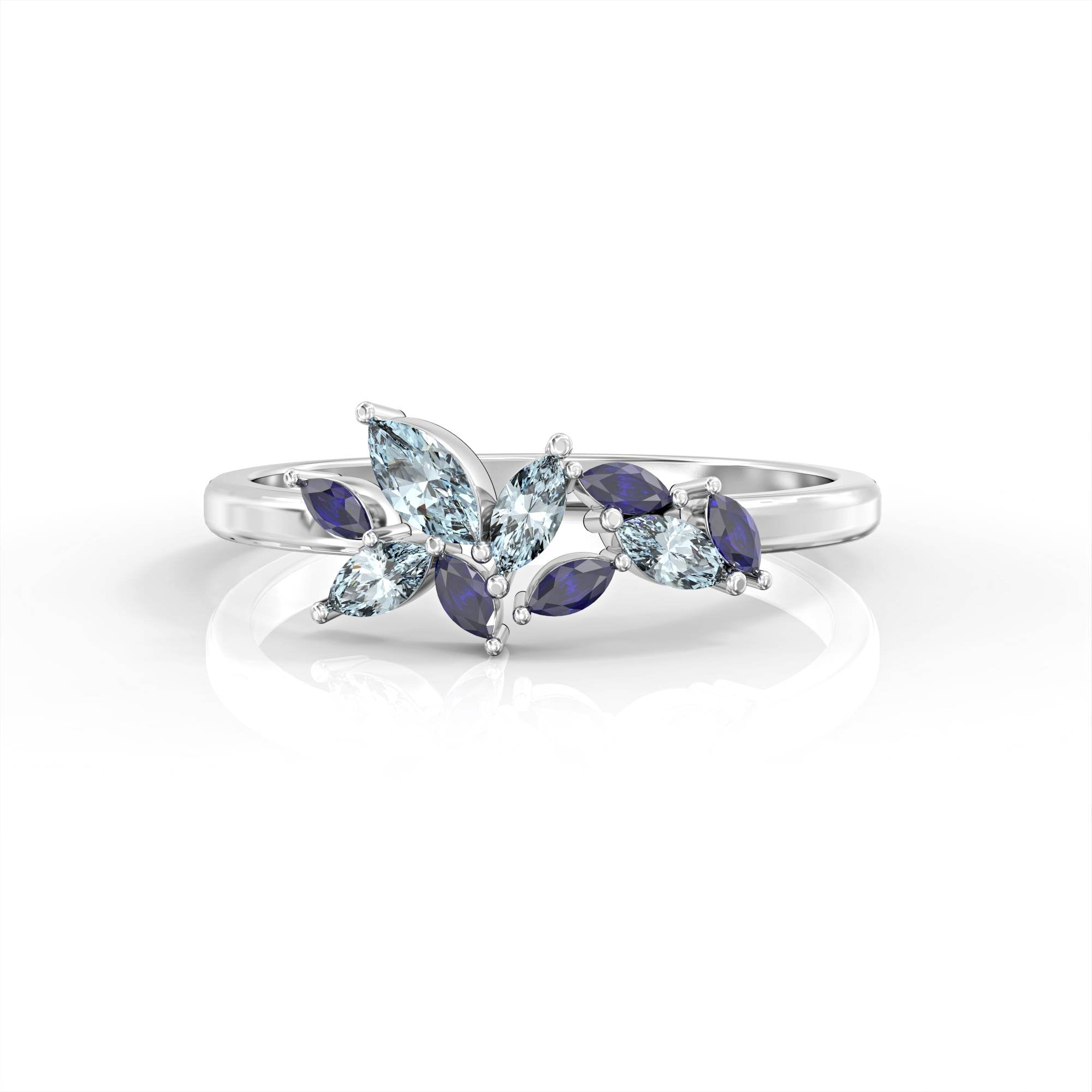 Santorini ring - marquise cluster ring set with sapphire and aquamarine 