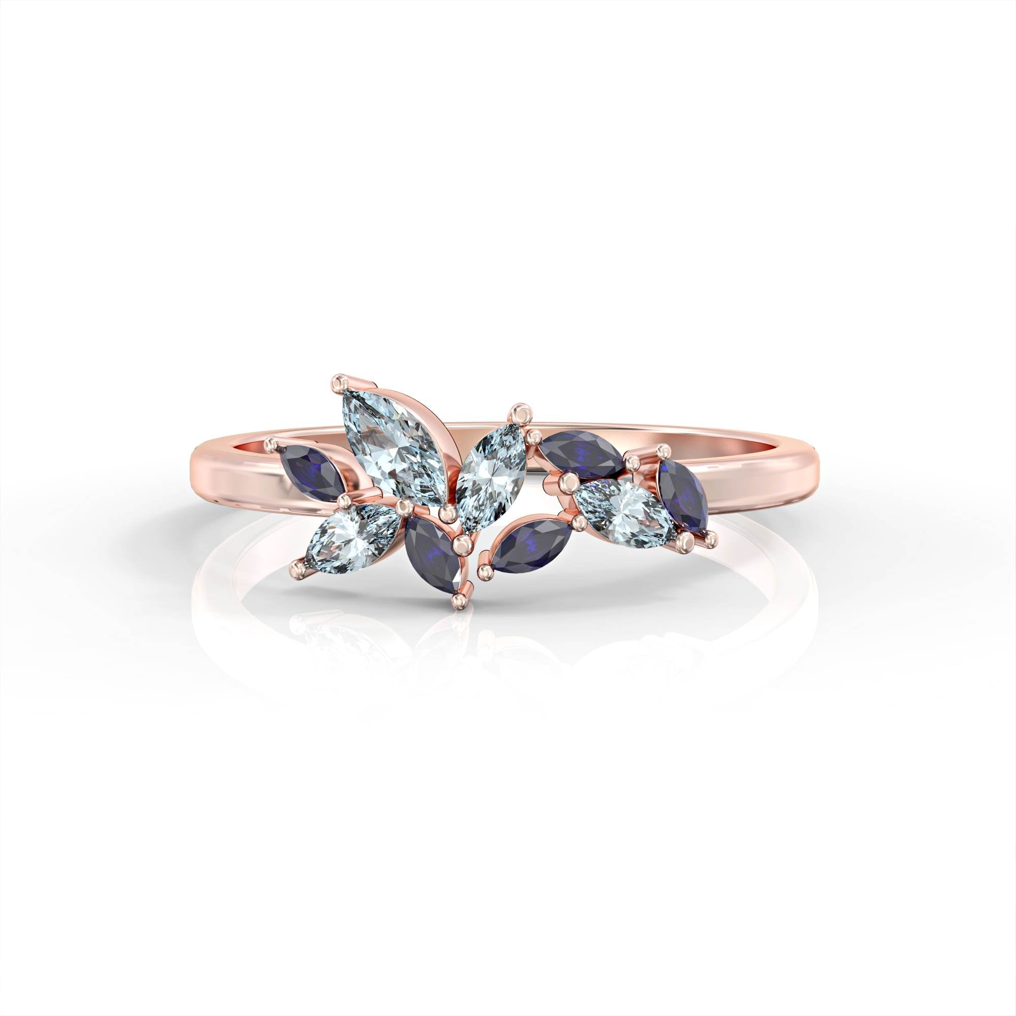 Santorini ring - marquise cluster ring set with sapphire and aquamarine 