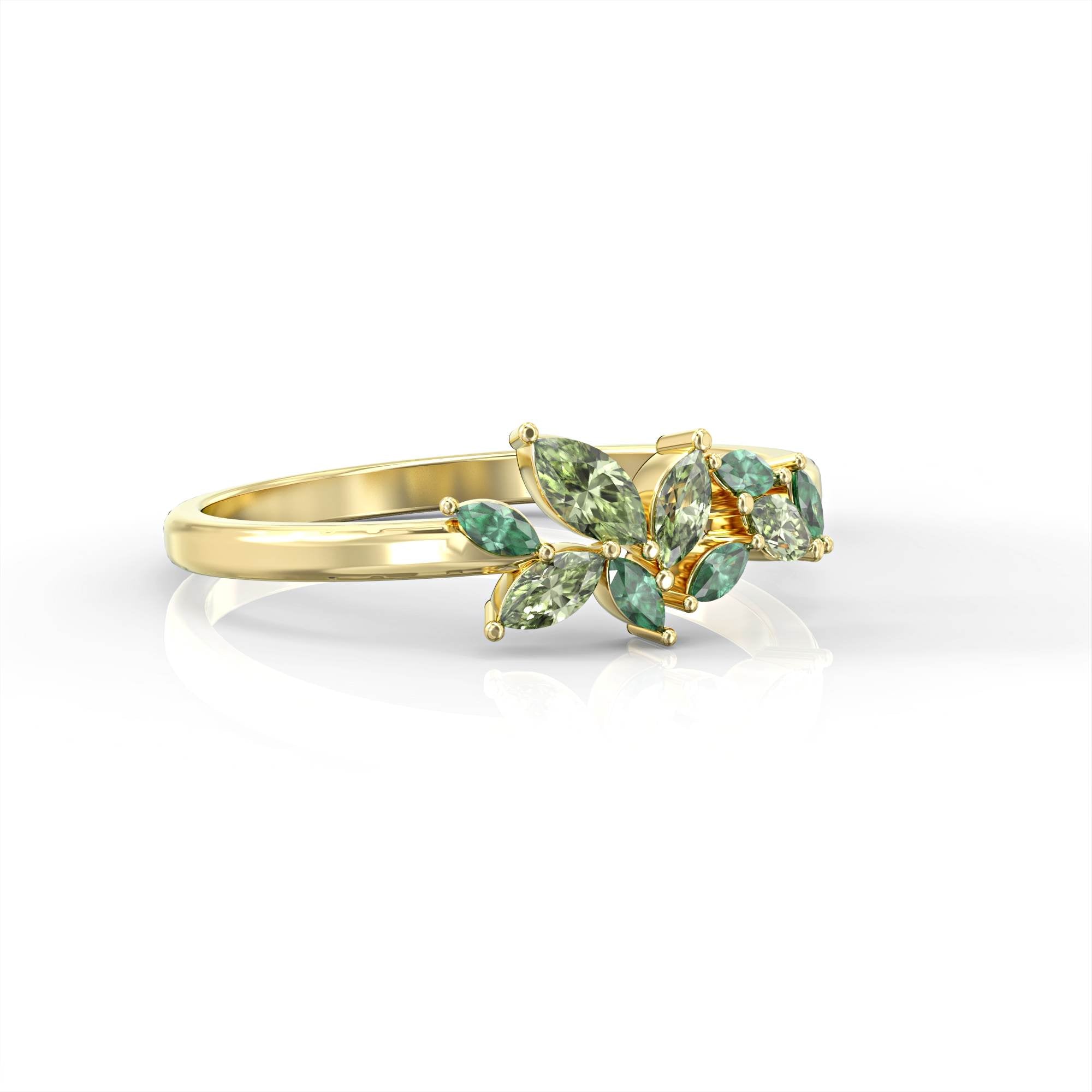 Santorini ring - marquise cluster ring set with emerald and peridot 