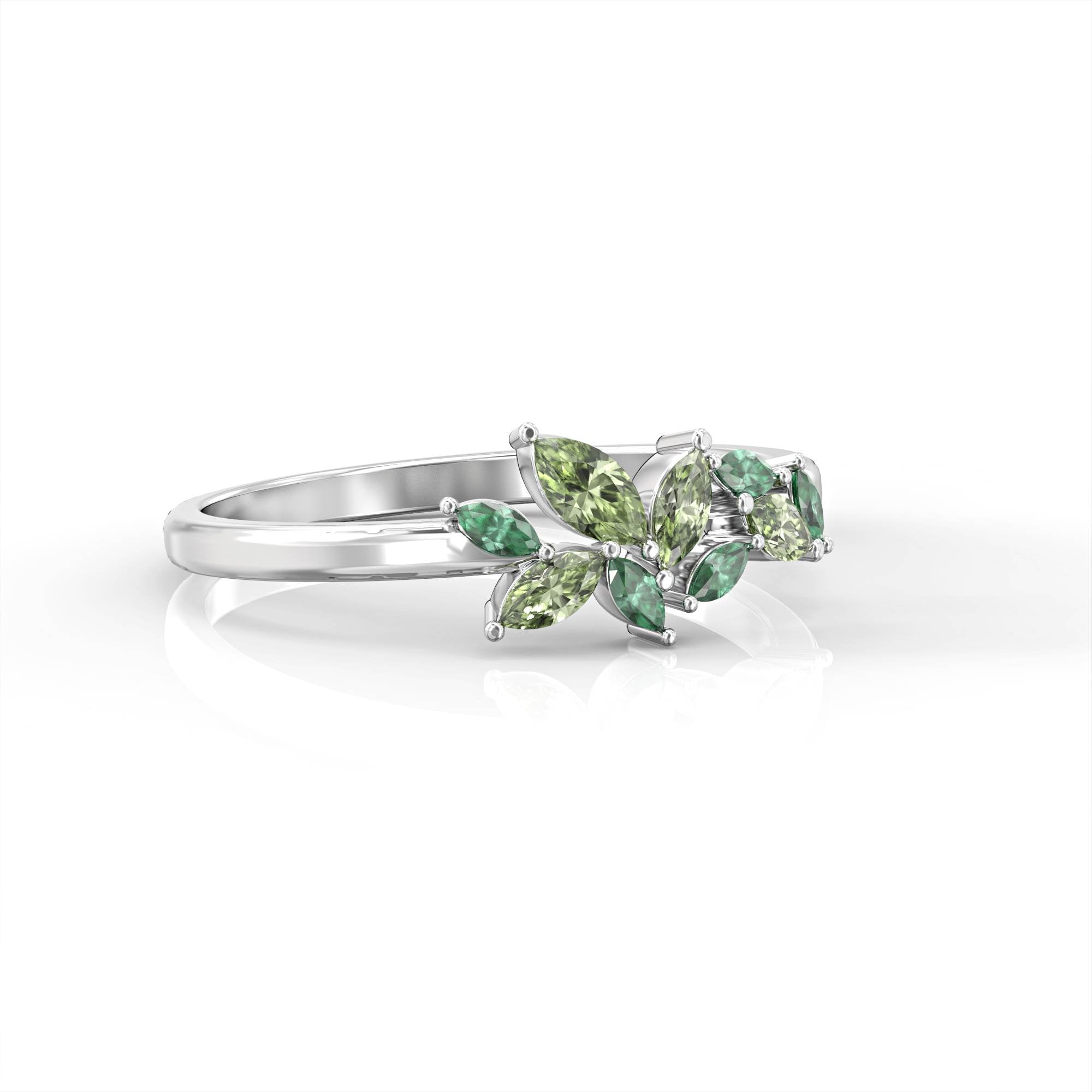 Santorini ring - marquise cluster ring set with emerald and peridot 