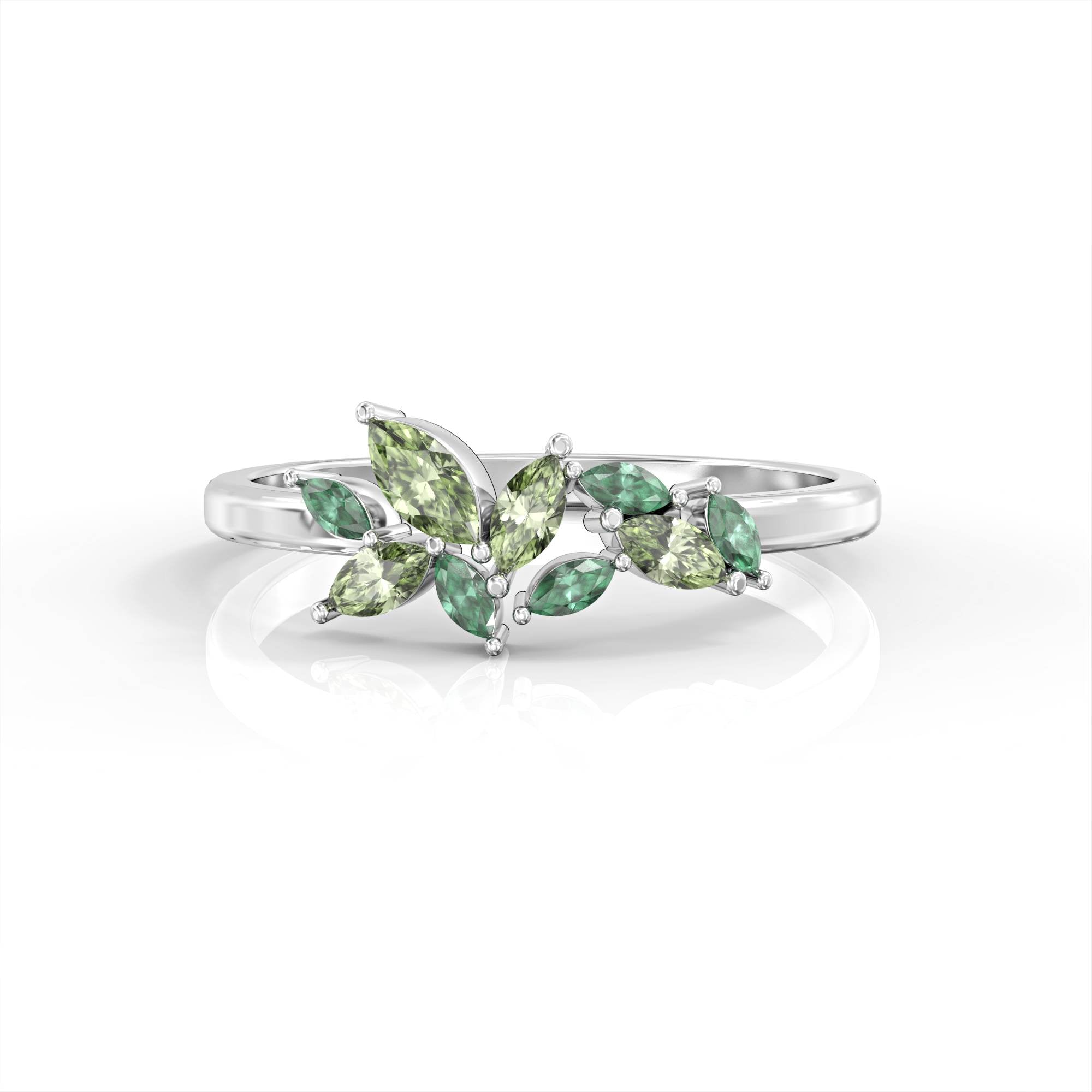 Santorini ring - marquise cluster ring set with emerald and peridot 