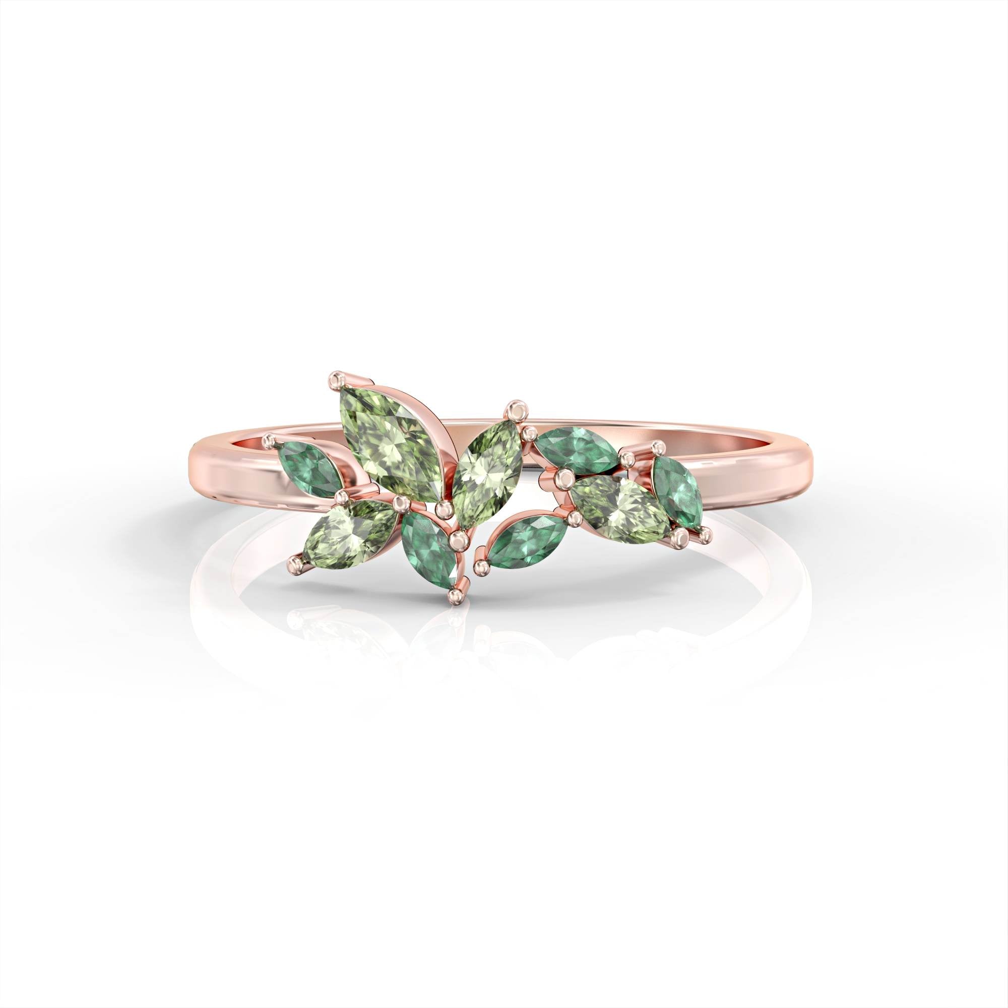 Santorini ring - marquise cluster ring set with emerald and peridot 