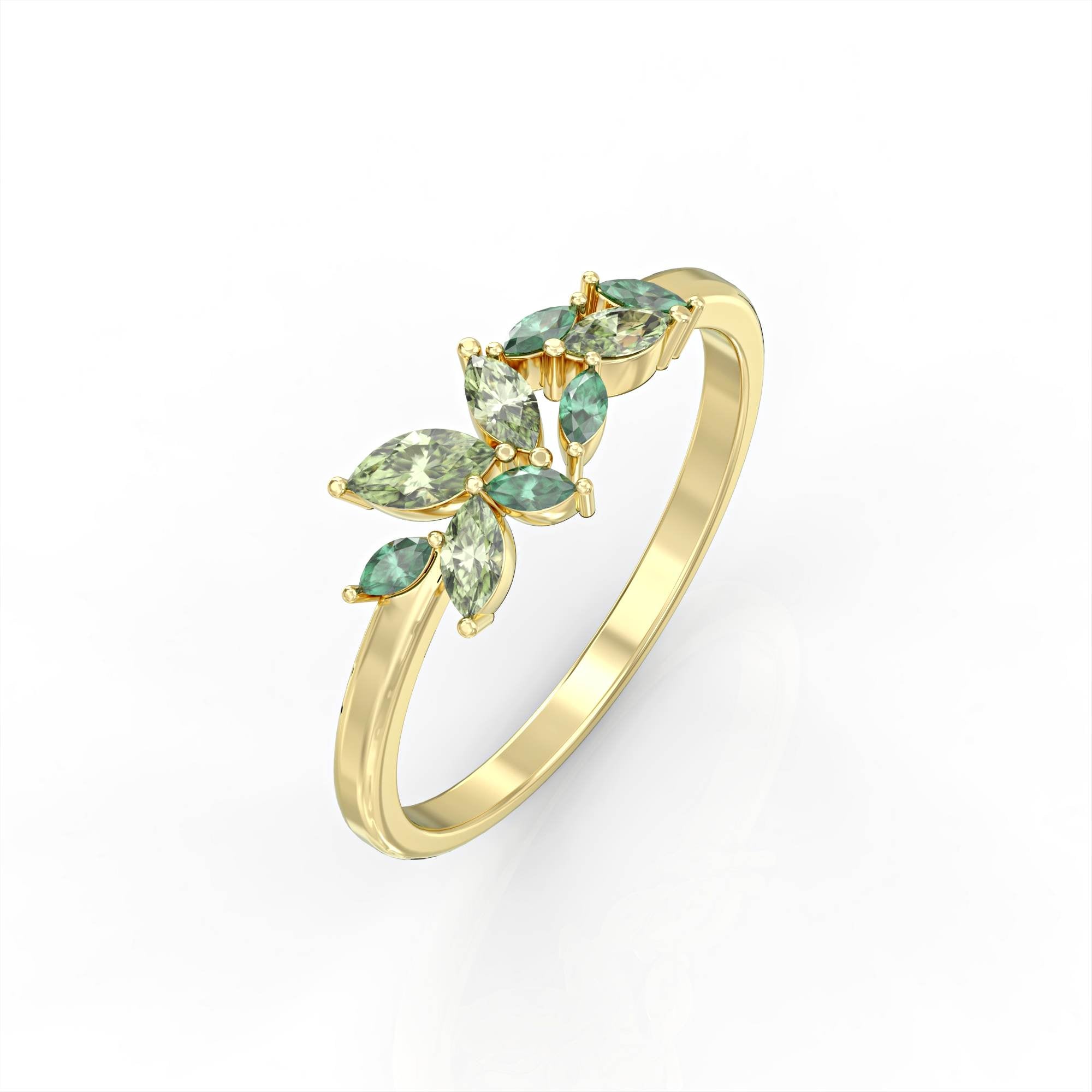 Santorini ring - marquise cluster ring set with emerald and peridot 