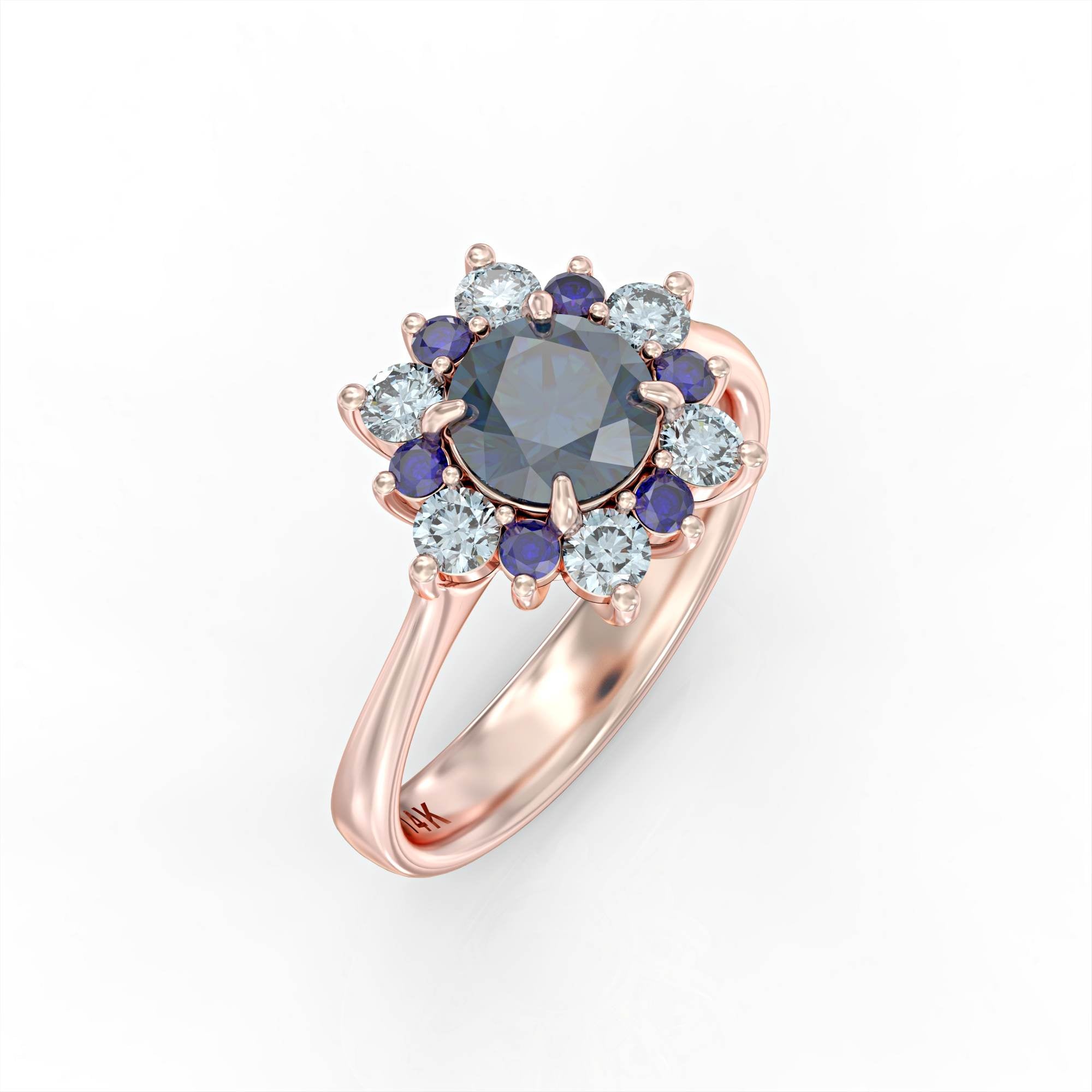 A song of the ocean - sapphire, aquamarine and blue topaz ring