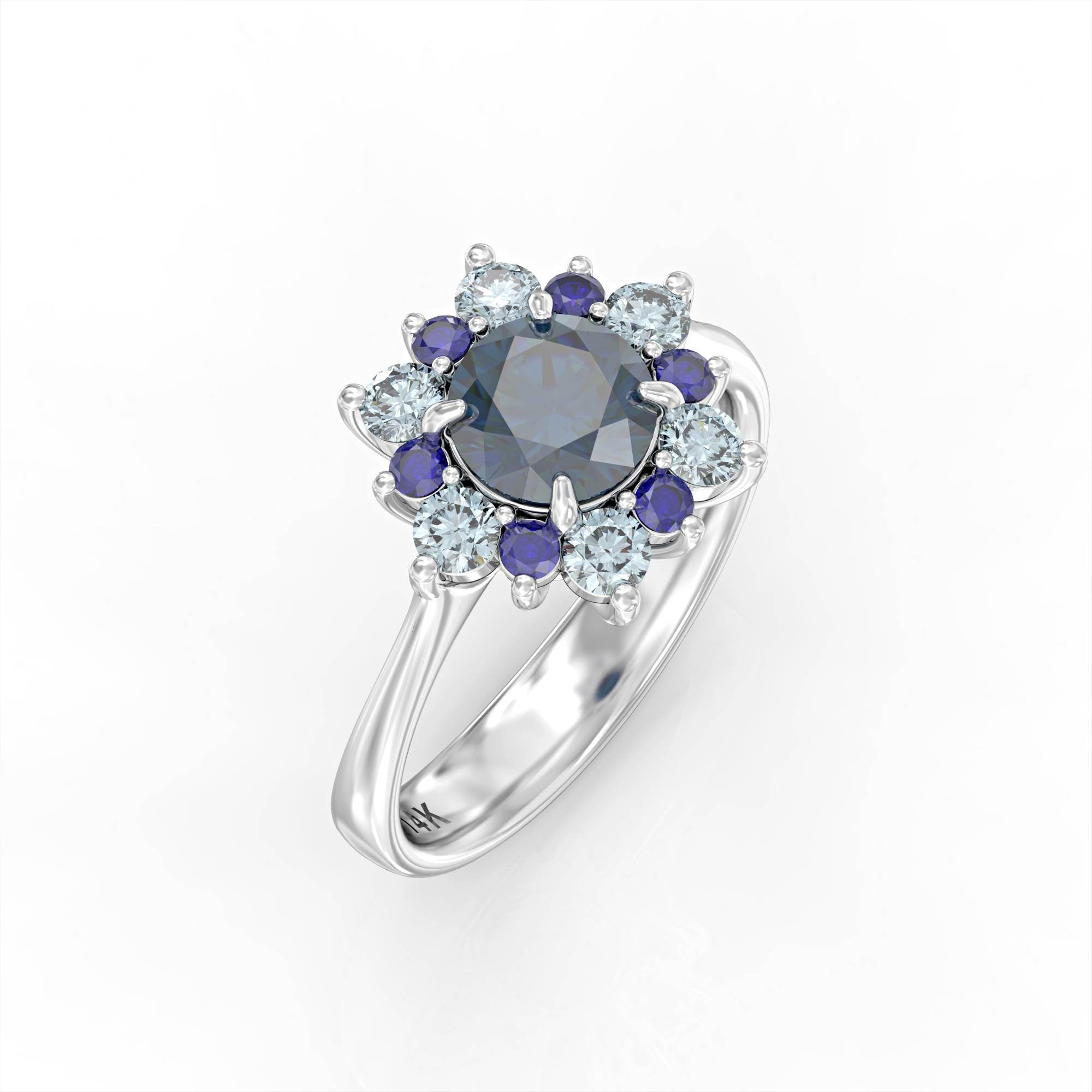 A song of the ocean - sapphire, aquamarine and blue topaz ring