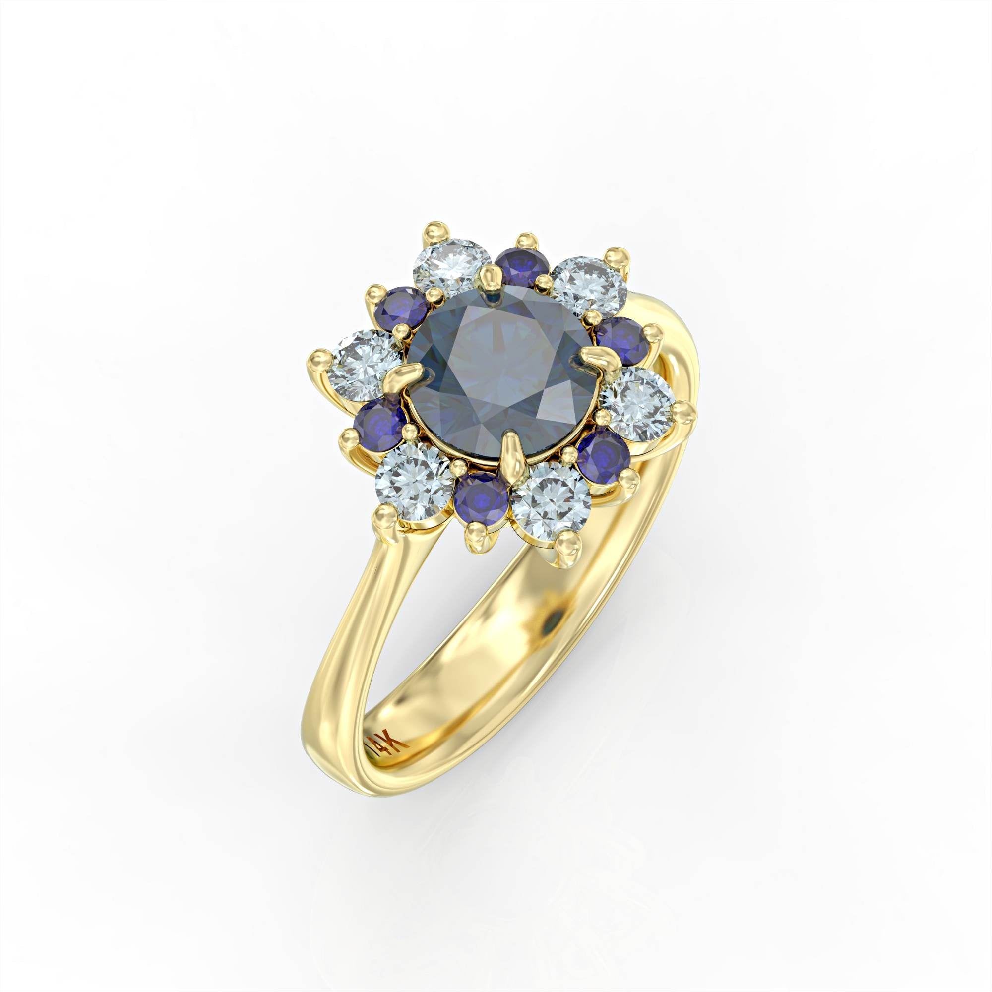 A song of the ocean - sapphire, aquamarine and blue topaz ring