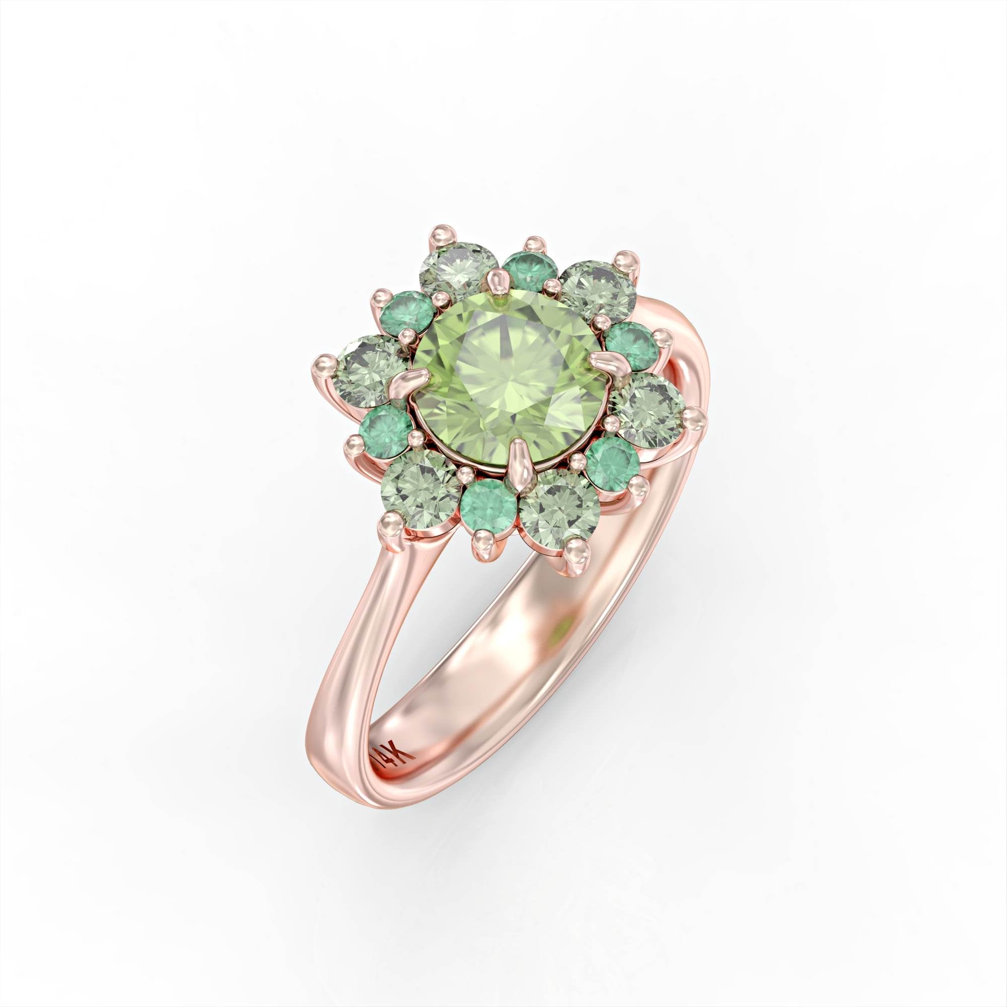 Song of a garden - emerald ring, green tourmaline and peridot 