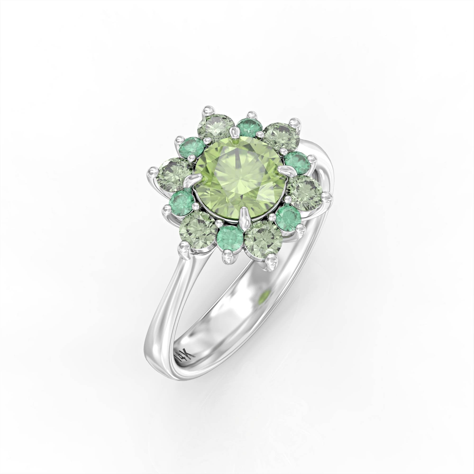 Song of a garden - emerald ring, green tourmaline and peridot 