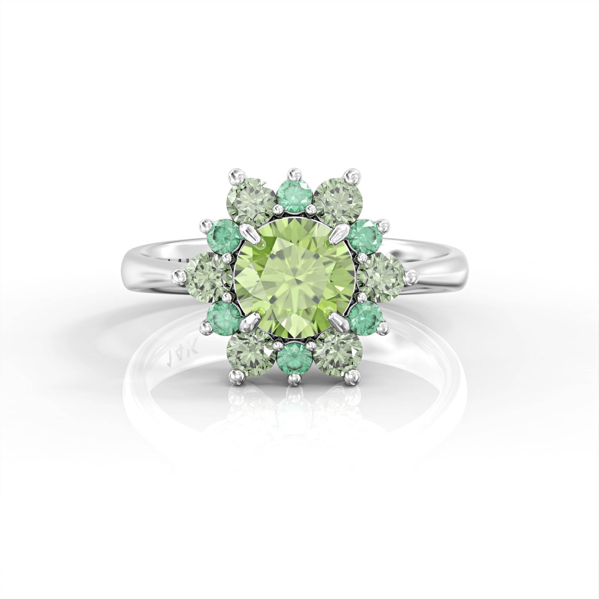 Song of a garden - emerald ring, green tourmaline and peridot 