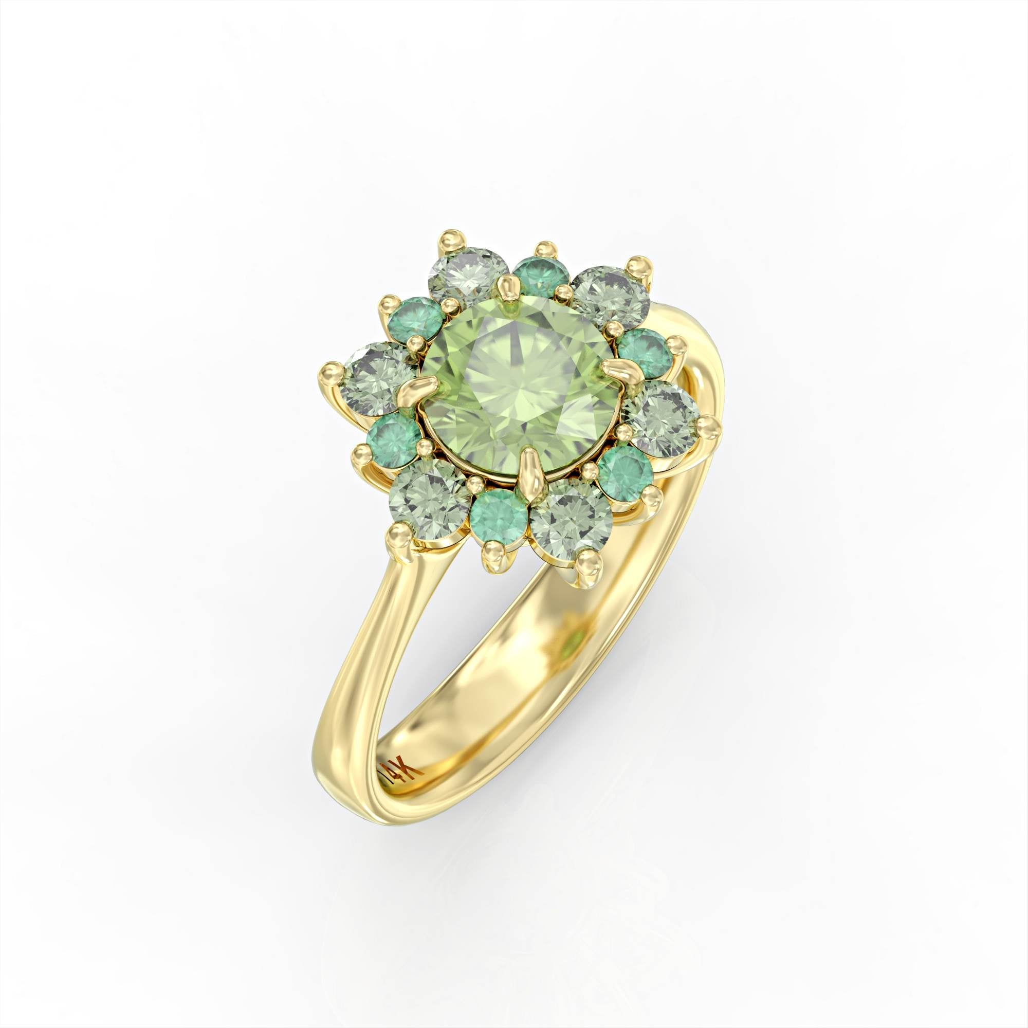 Song of a garden - emerald ring, green tourmaline and peridot 