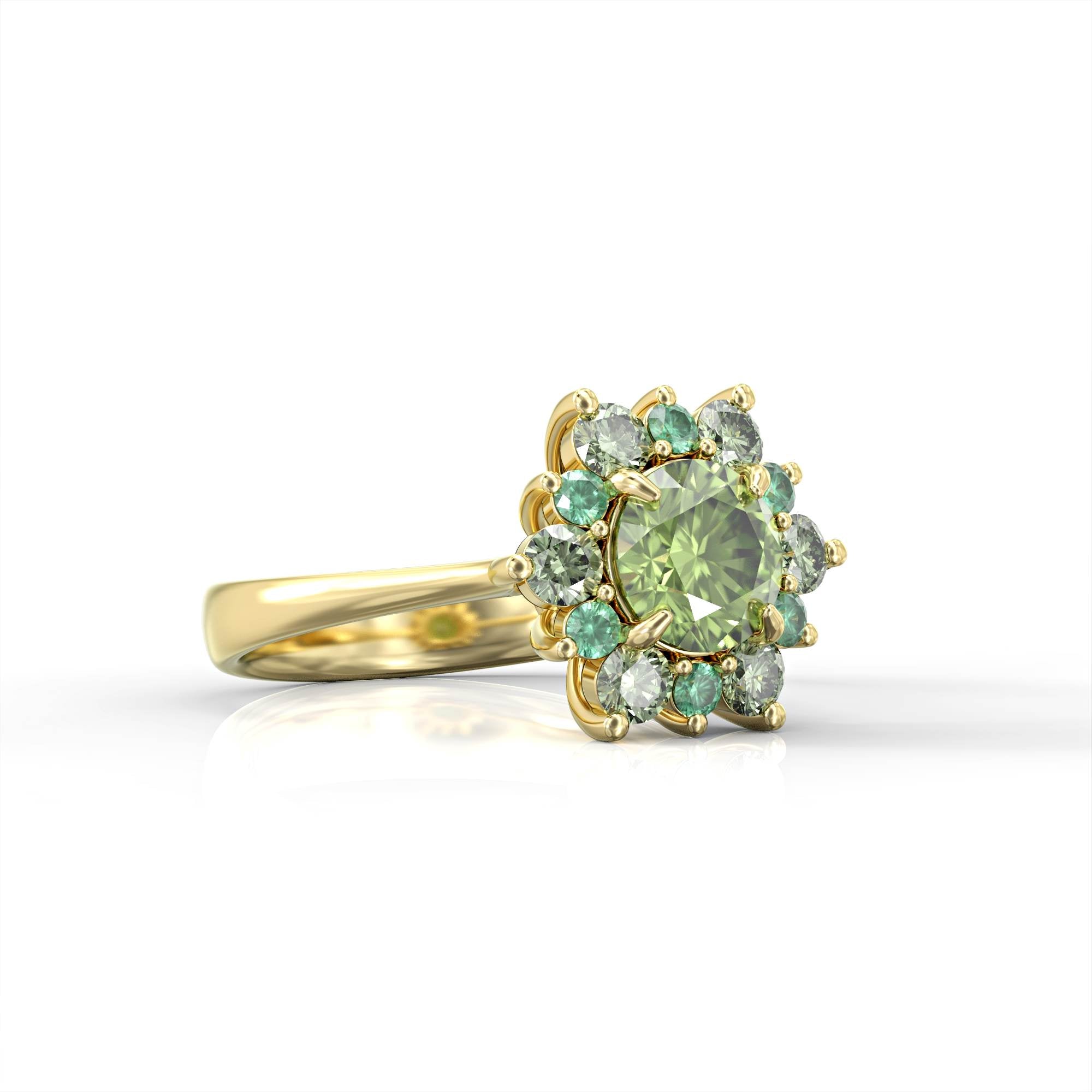 Song of a garden - emerald ring, green tourmaline and peridot 