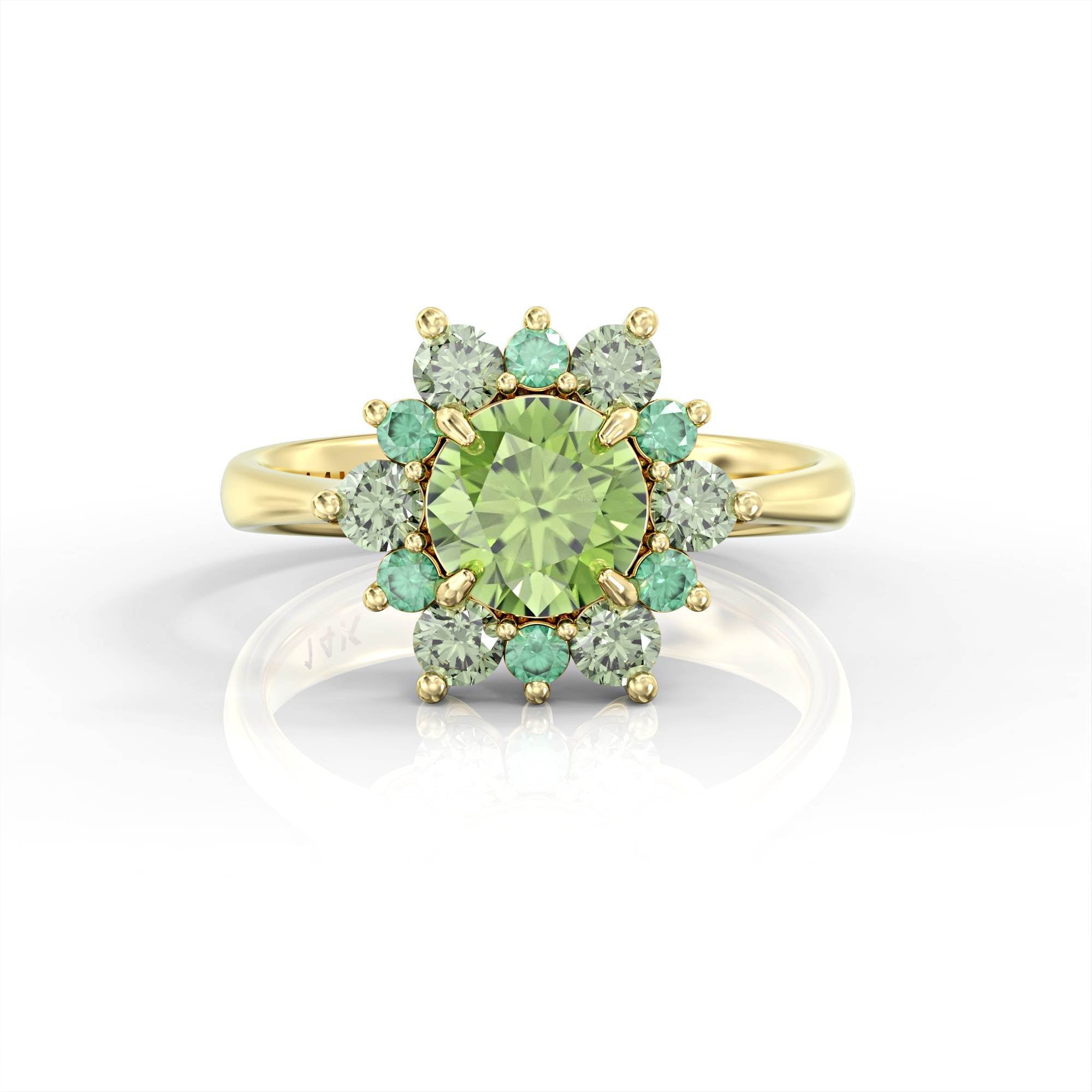 Song of a garden - emerald ring, green tourmaline and peridot 