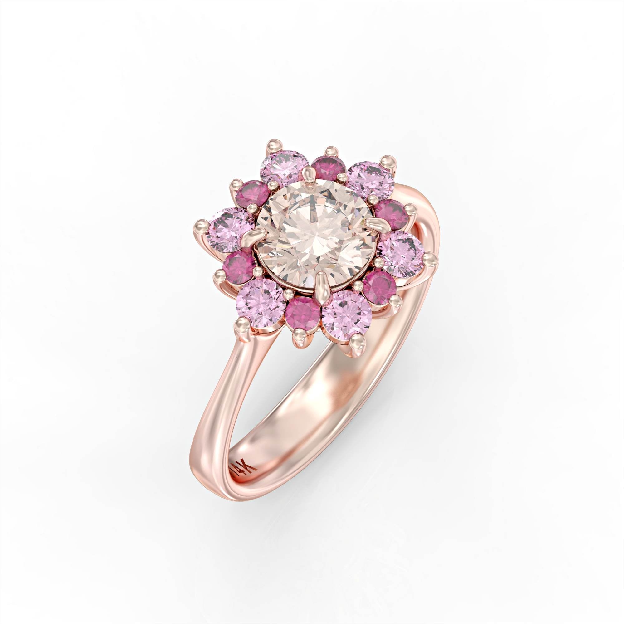 A song of sunset - ruby ​​ring, roganite and pink tourmaline