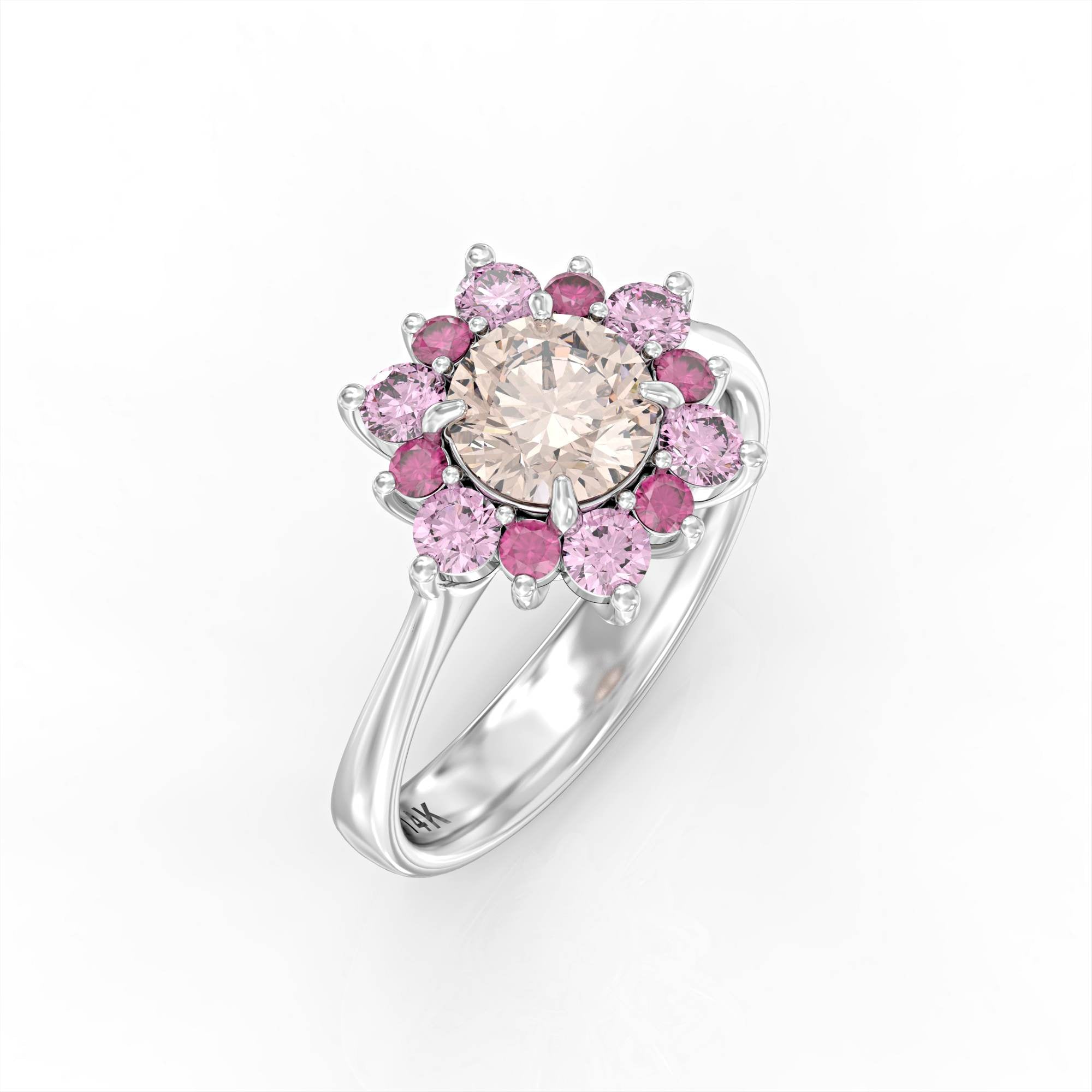 A song of sunset - ruby ​​ring, roganite and pink tourmaline