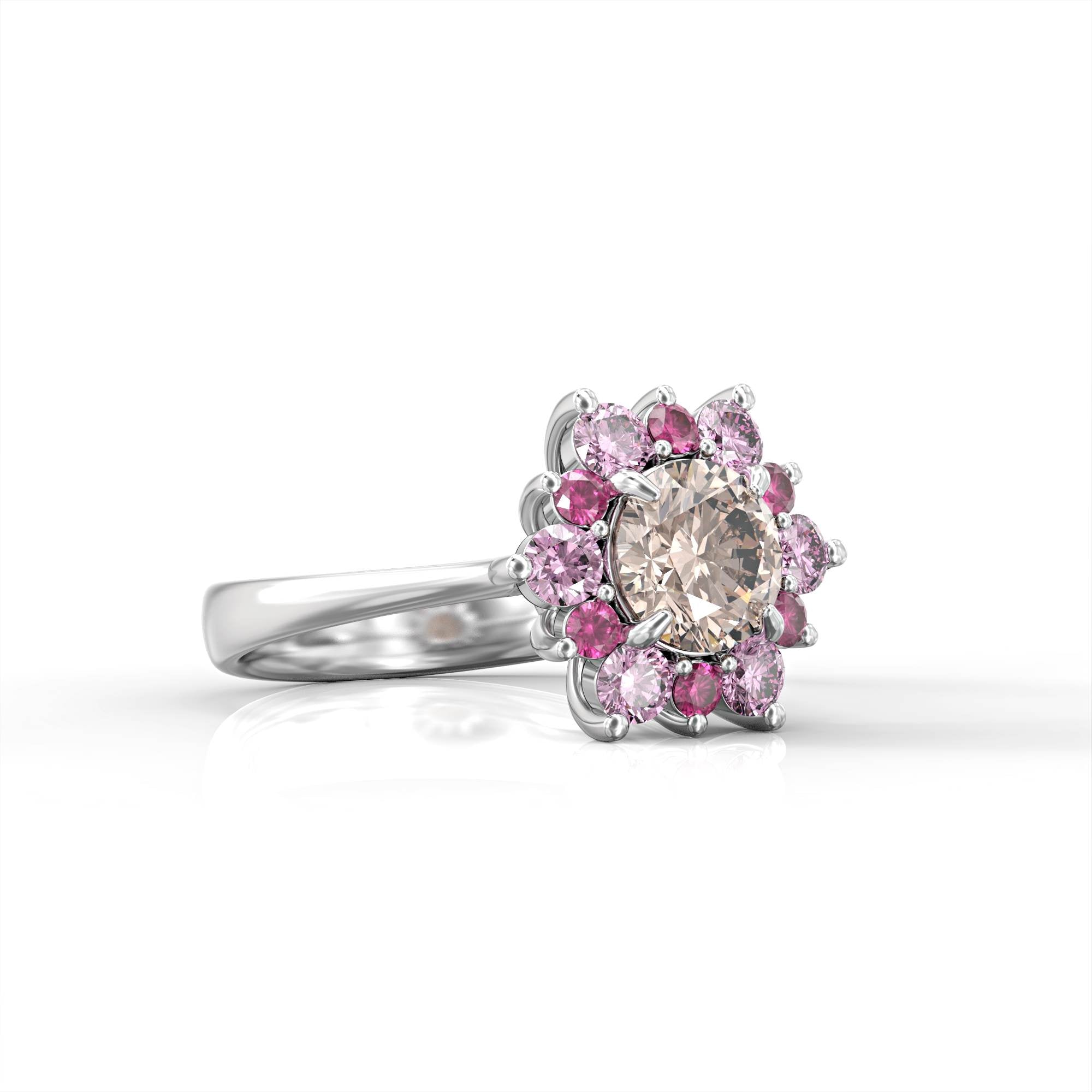 A song of sunset - ruby ​​ring, roganite and pink tourmaline