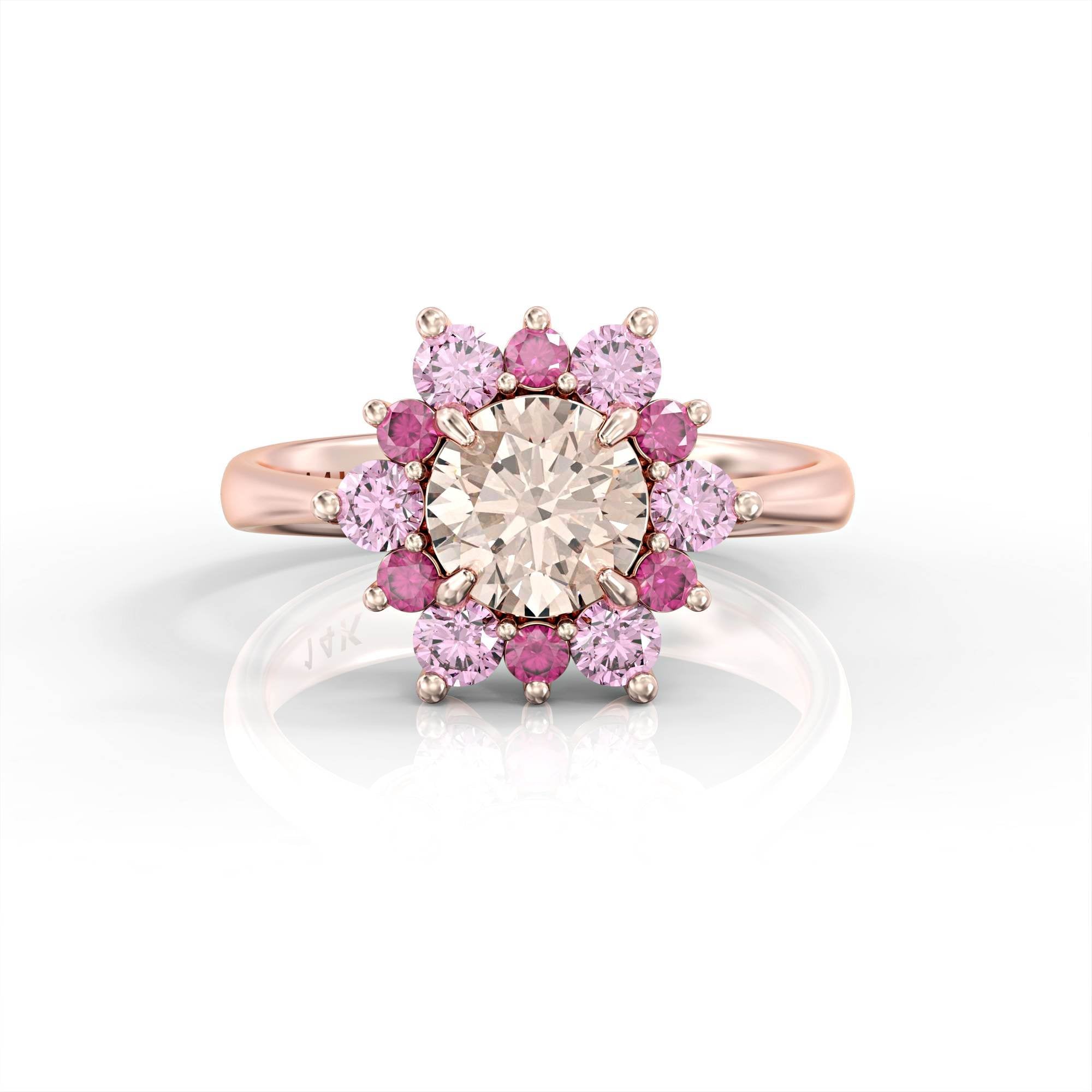 A song of sunset - ruby ​​ring, roganite and pink tourmaline