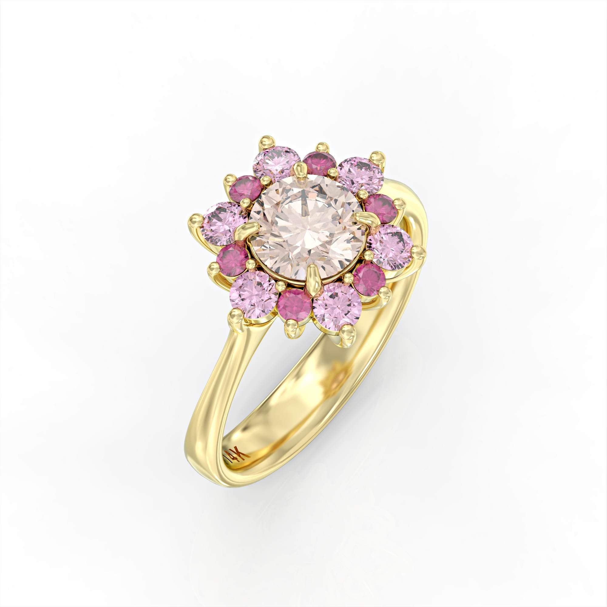 A song of sunset - ruby ​​ring, roganite and pink tourmaline