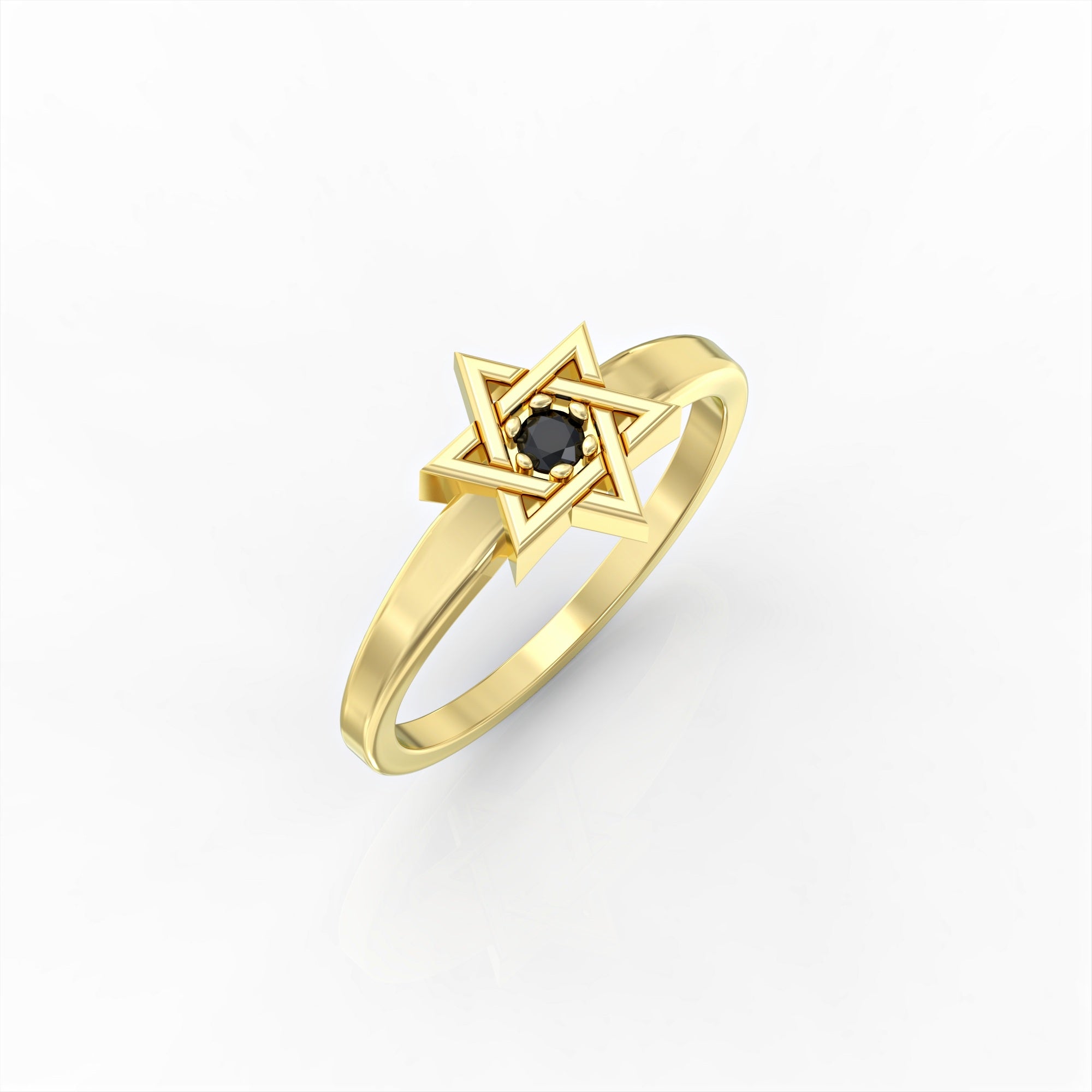 A Star of David ring set with a black diamond 