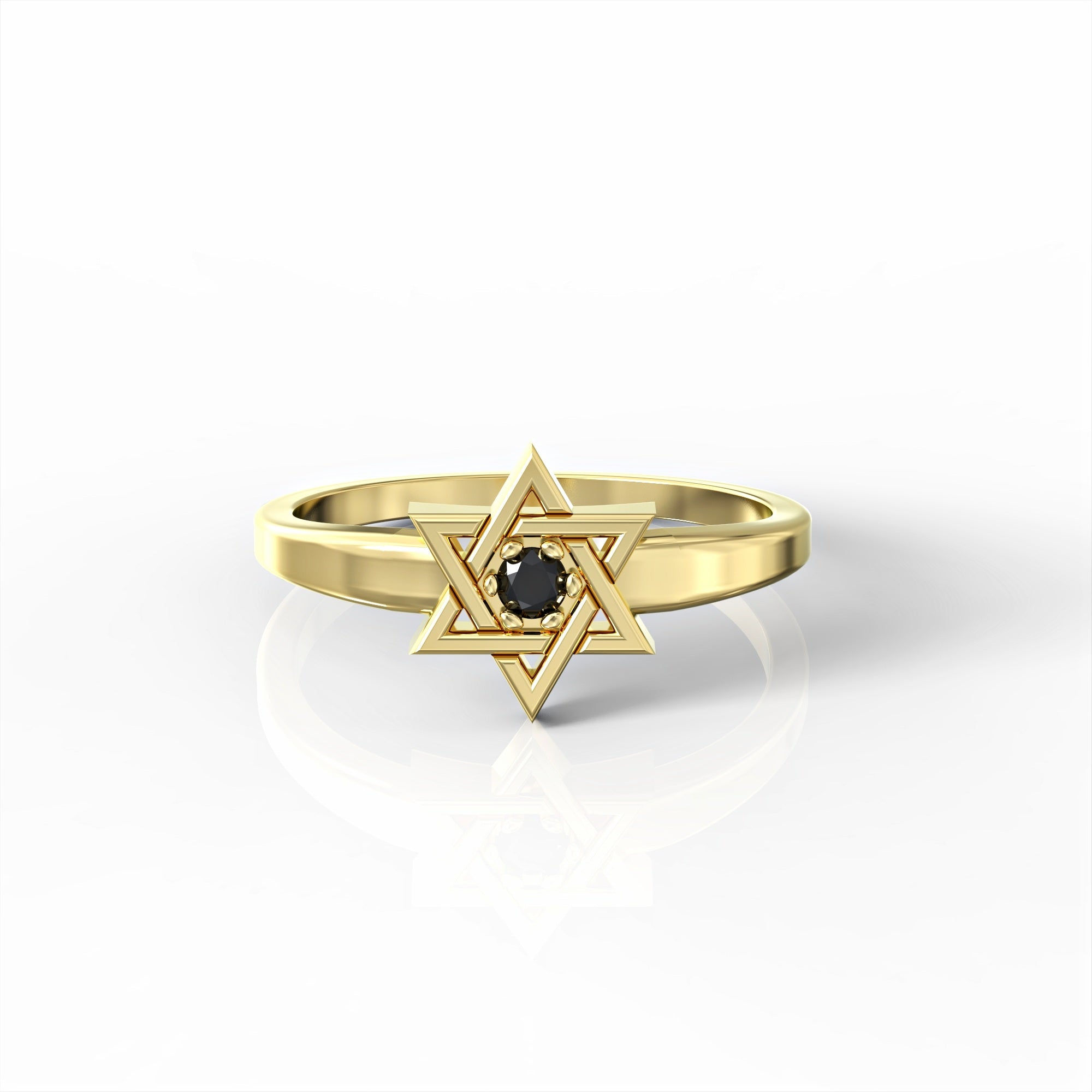 A Star of David ring set with a black diamond 