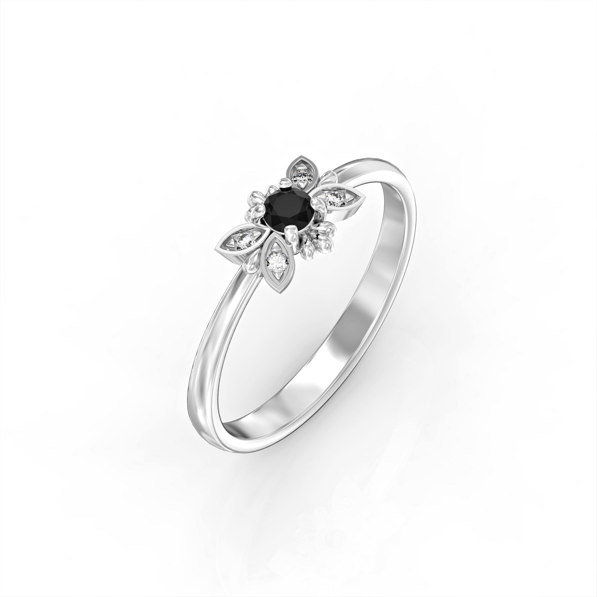 Tenerife ring - black diamond and white diamonds 