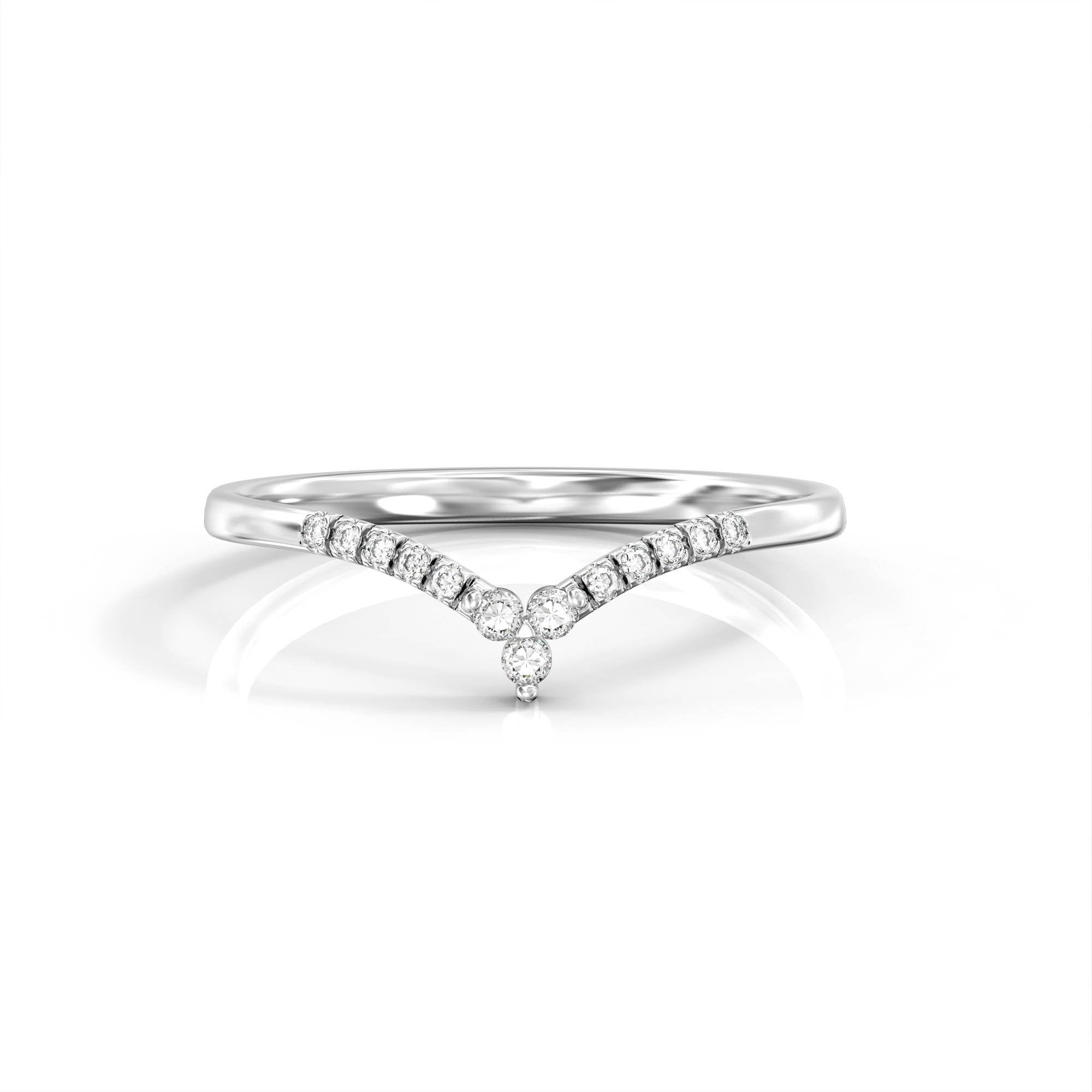 White tadpole ring - V ring studded with diamonds