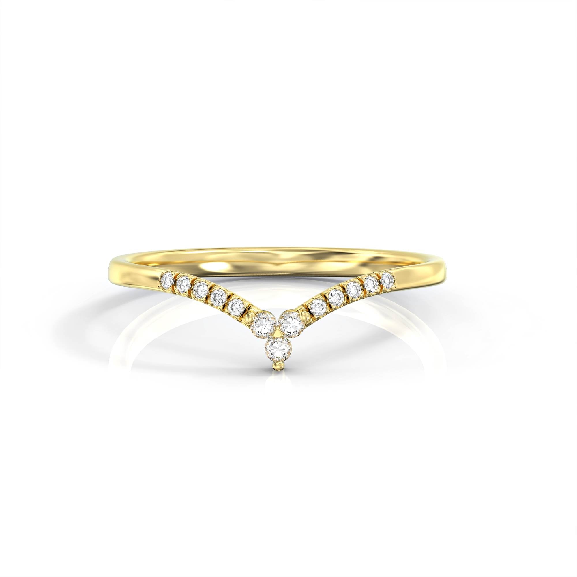 White tadpole ring - V ring studded with diamonds