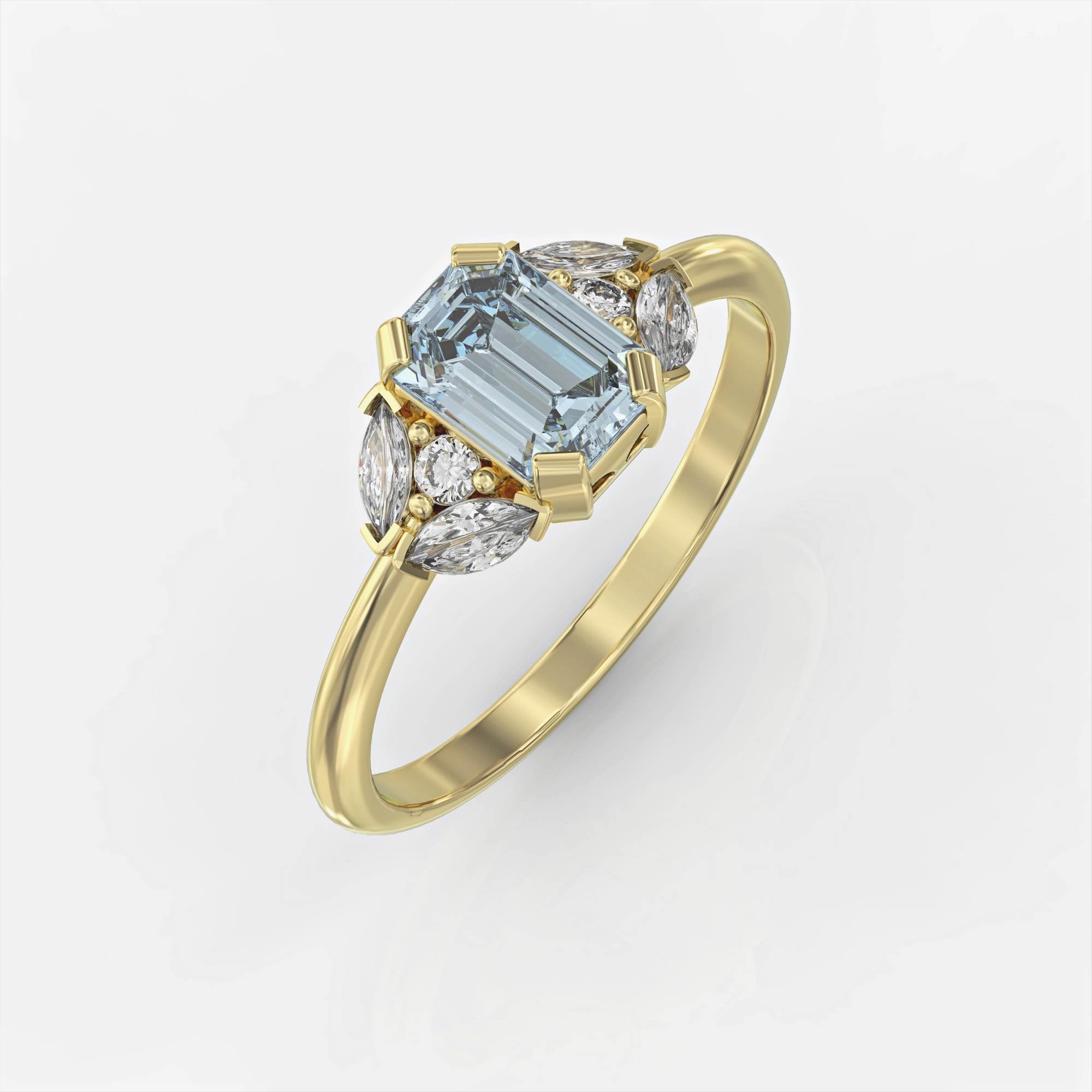 Capri - engagement ring set with aquamarine and diamonds