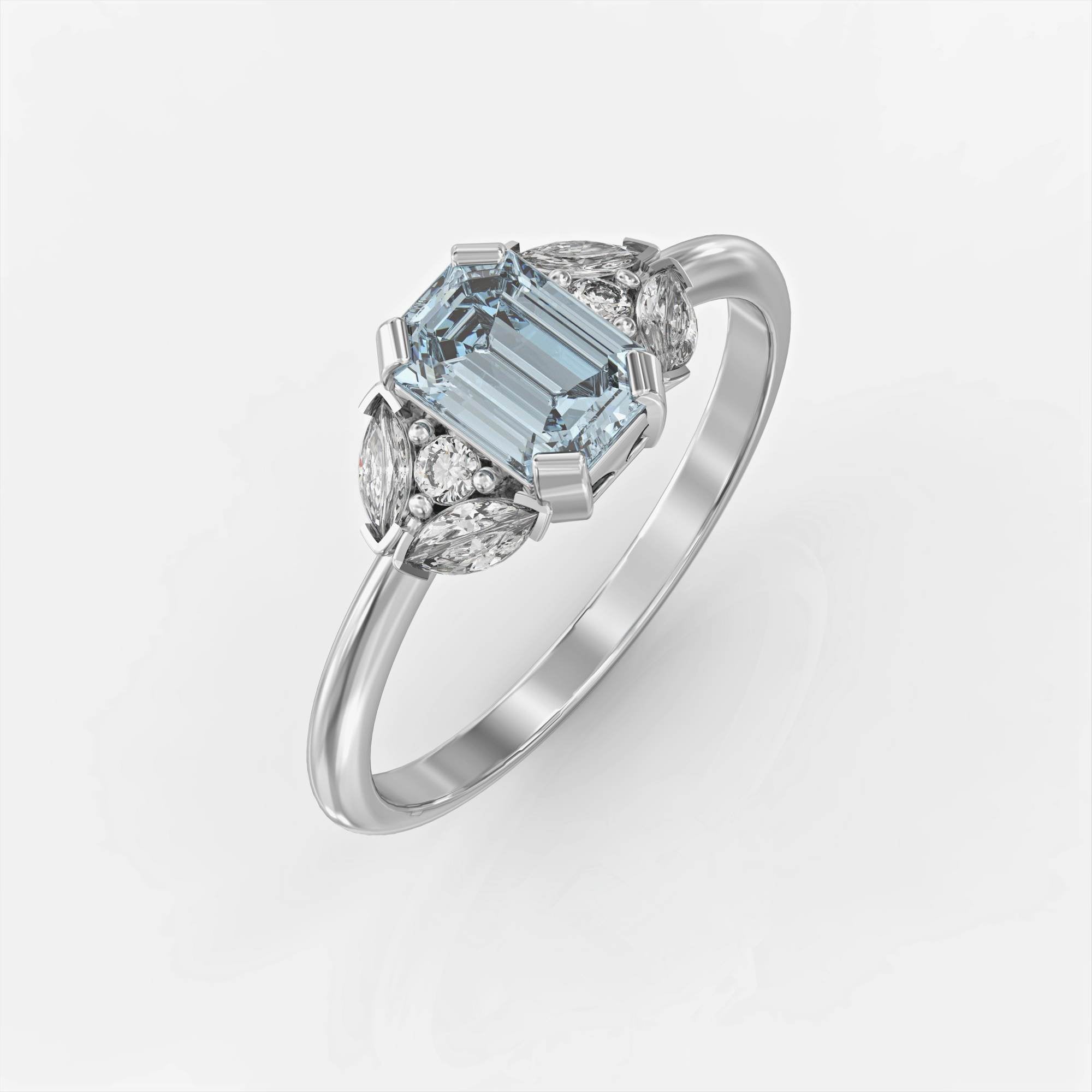 Capri - engagement ring set with aquamarine and diamonds