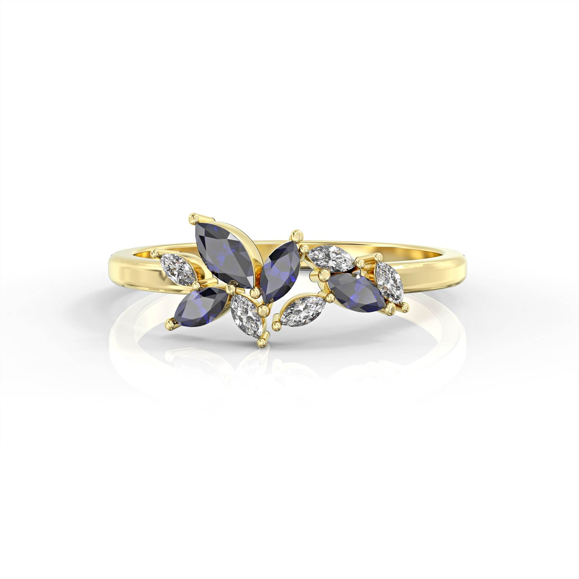 Santorini ring - marquise cluster ring set with diamonds and sapphires