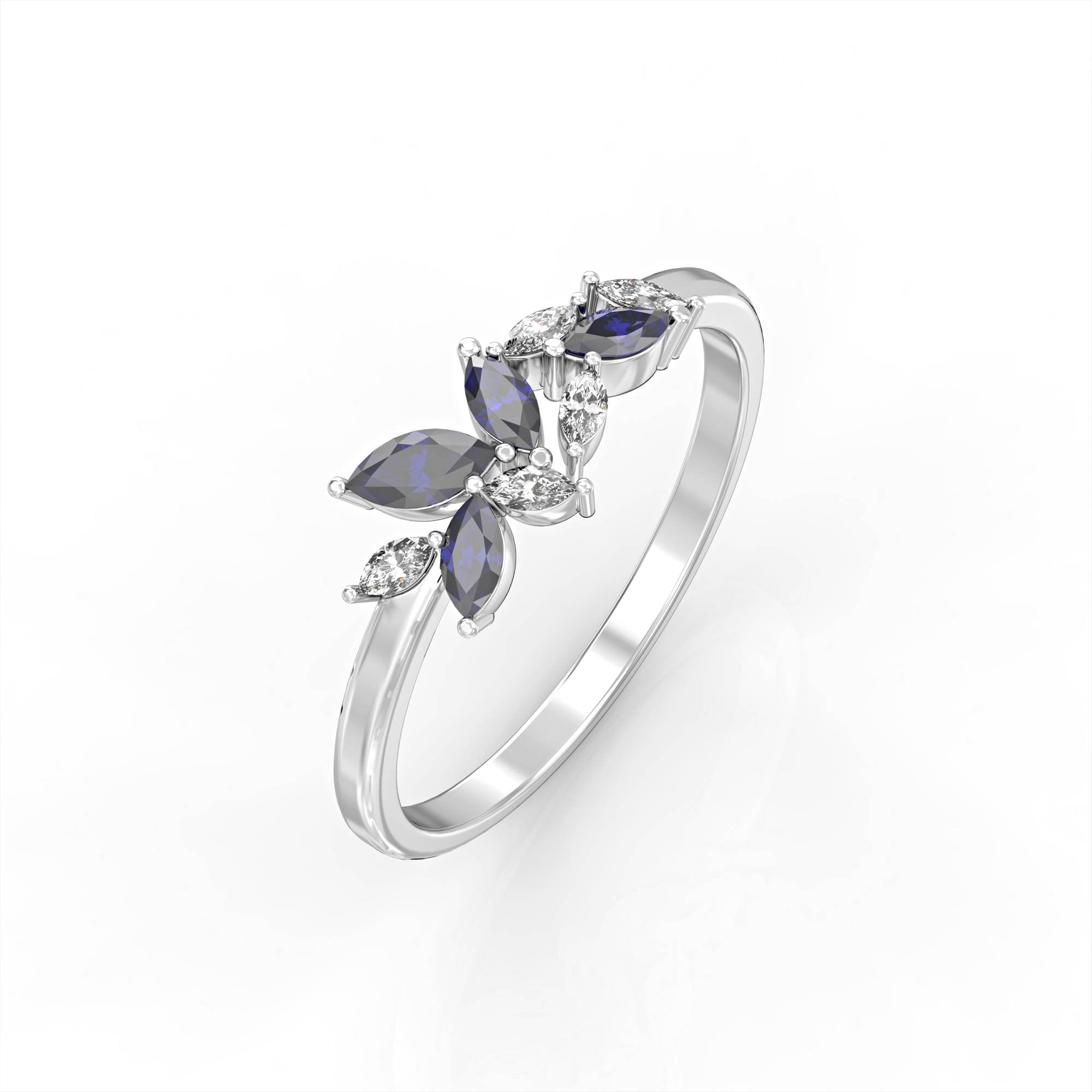 Santorini ring - marquise cluster ring set with diamonds and sapphires