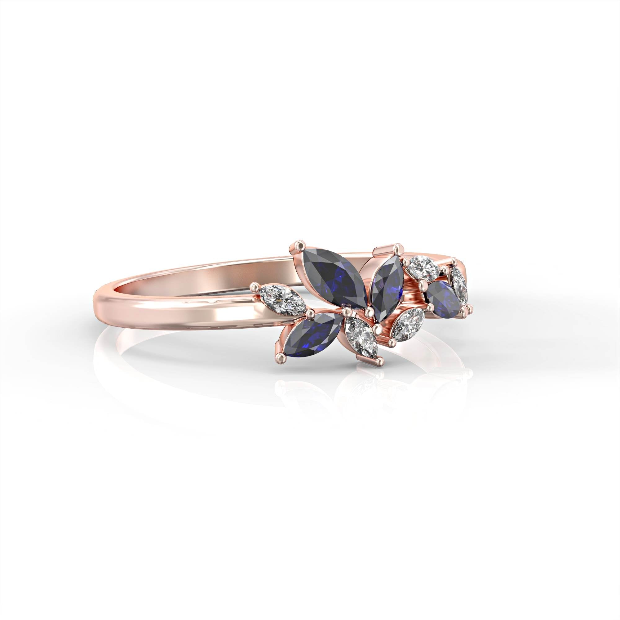 Santorini ring - marquise cluster ring set with diamonds and sapphires