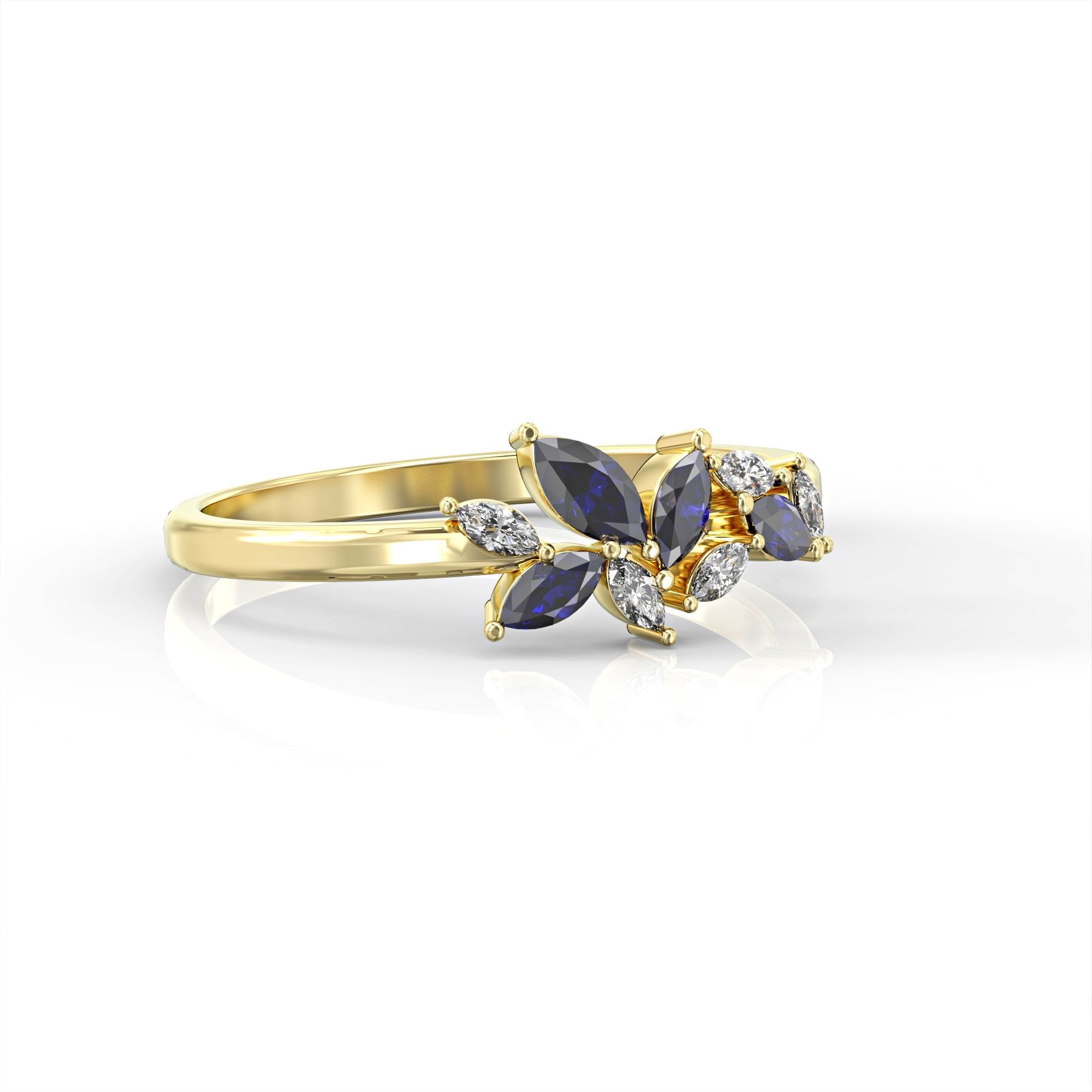 Santorini ring - marquise cluster ring set with diamonds and sapphires