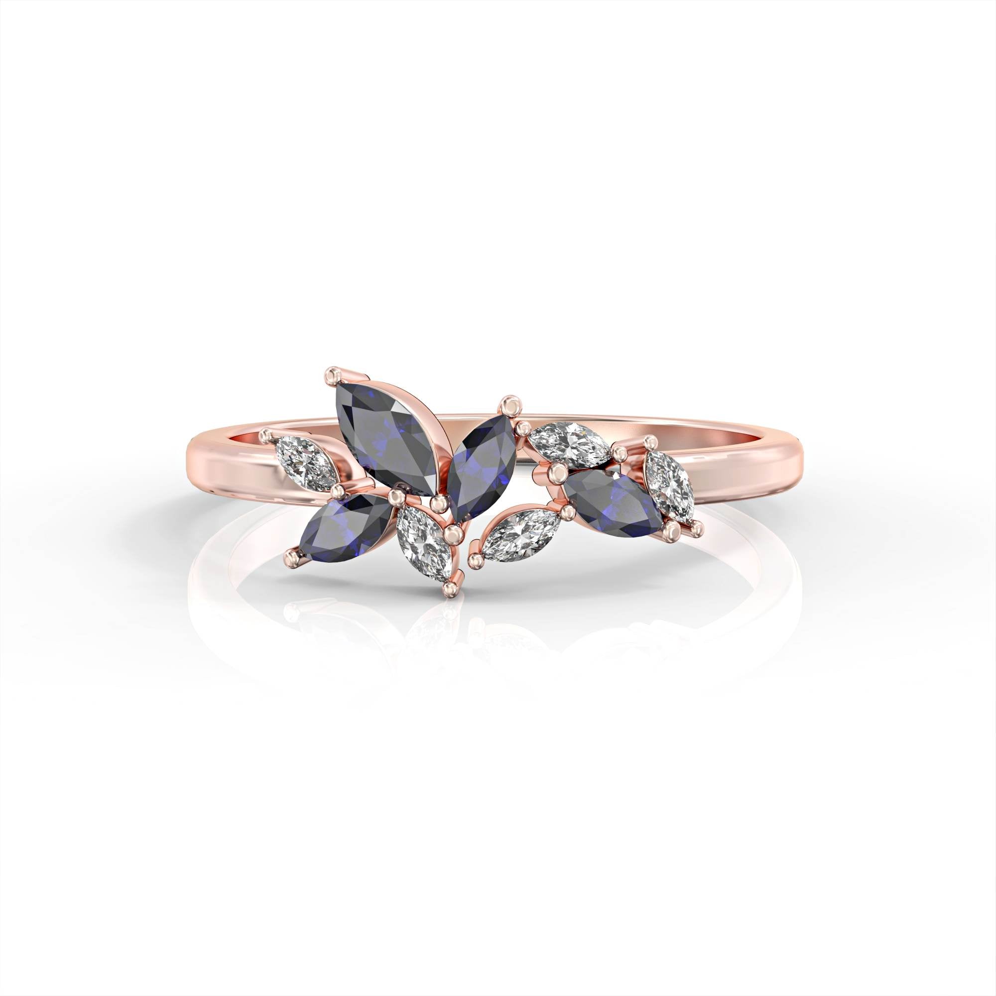 Santorini ring - marquise cluster ring set with diamonds and sapphires