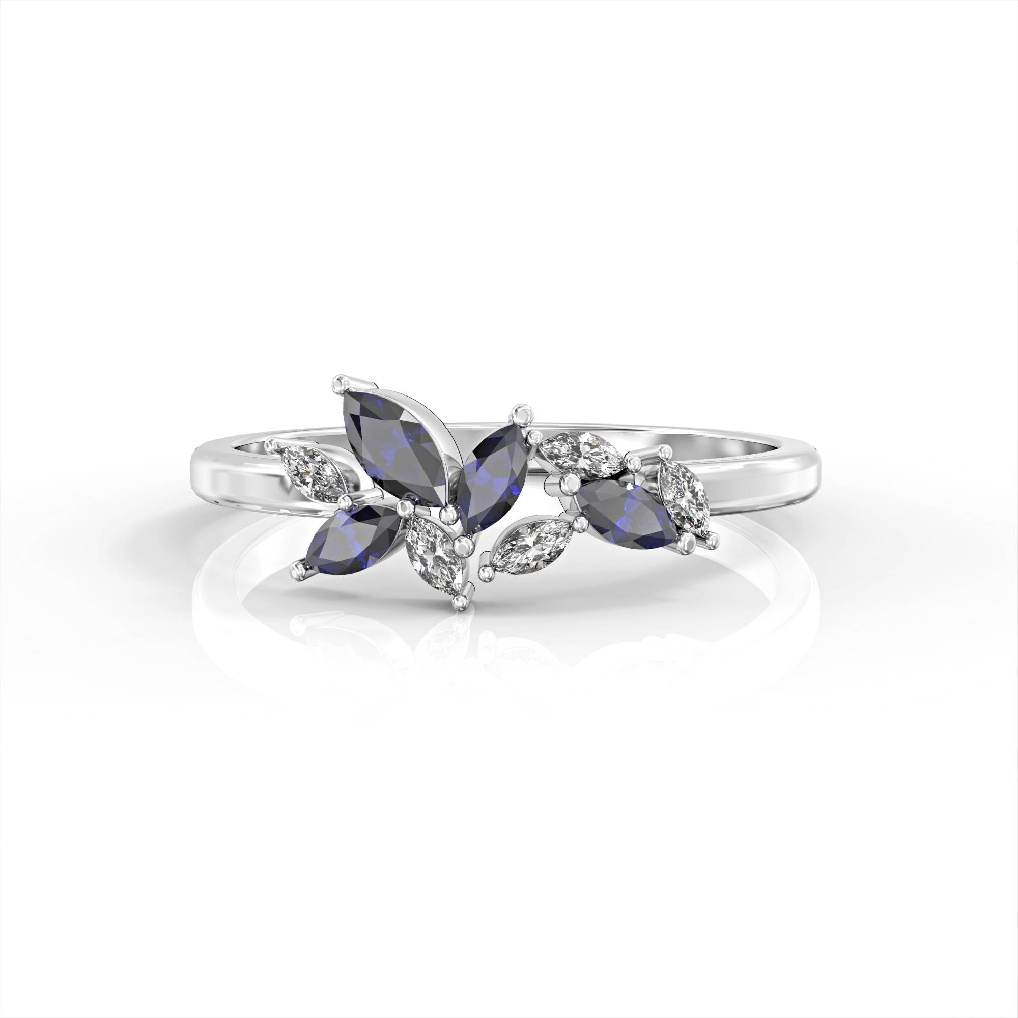 Santorini ring - marquise cluster ring set with diamonds and sapphires