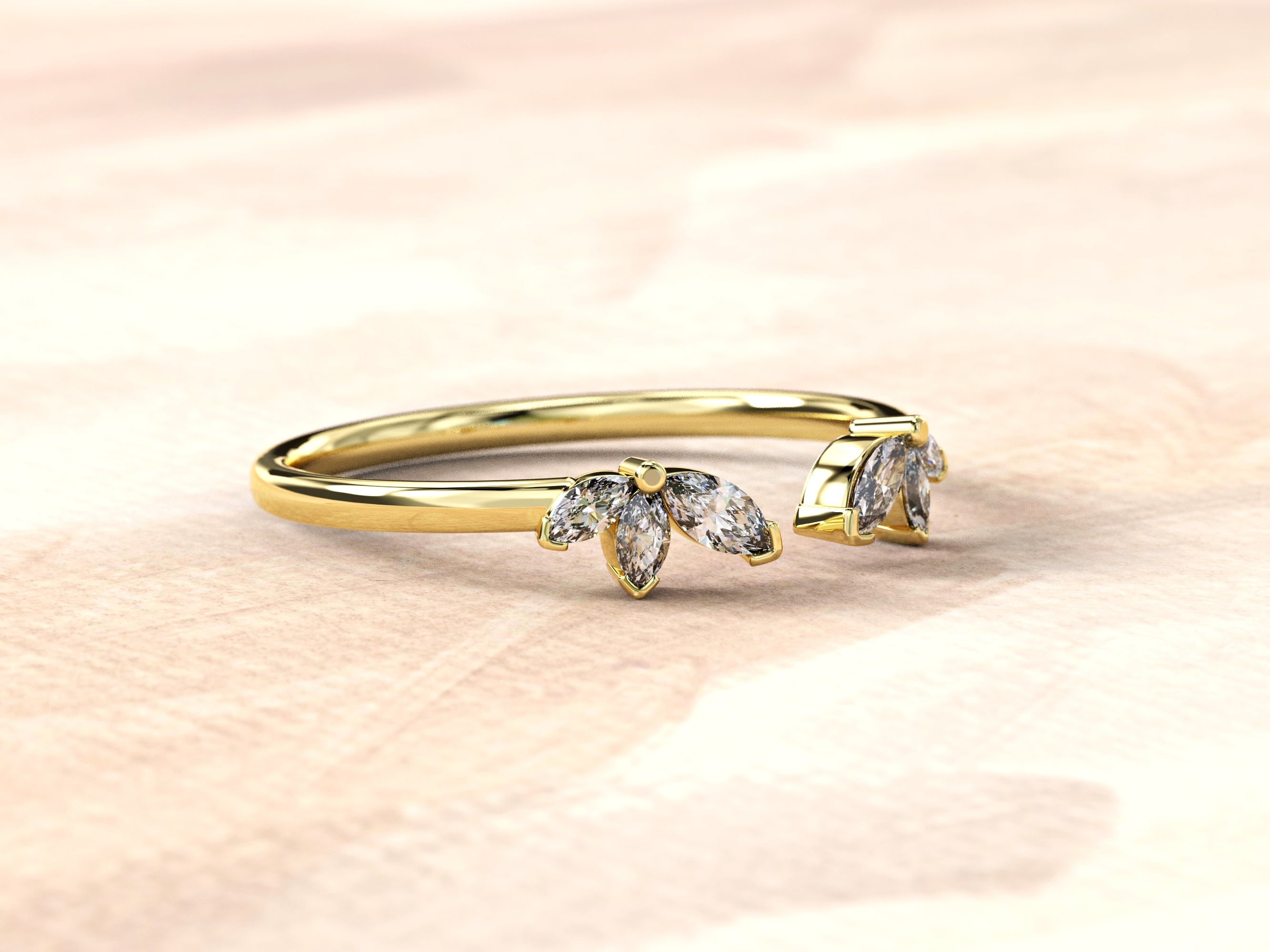 Open lotus ring - open diamond ring with marquise diamond inlay