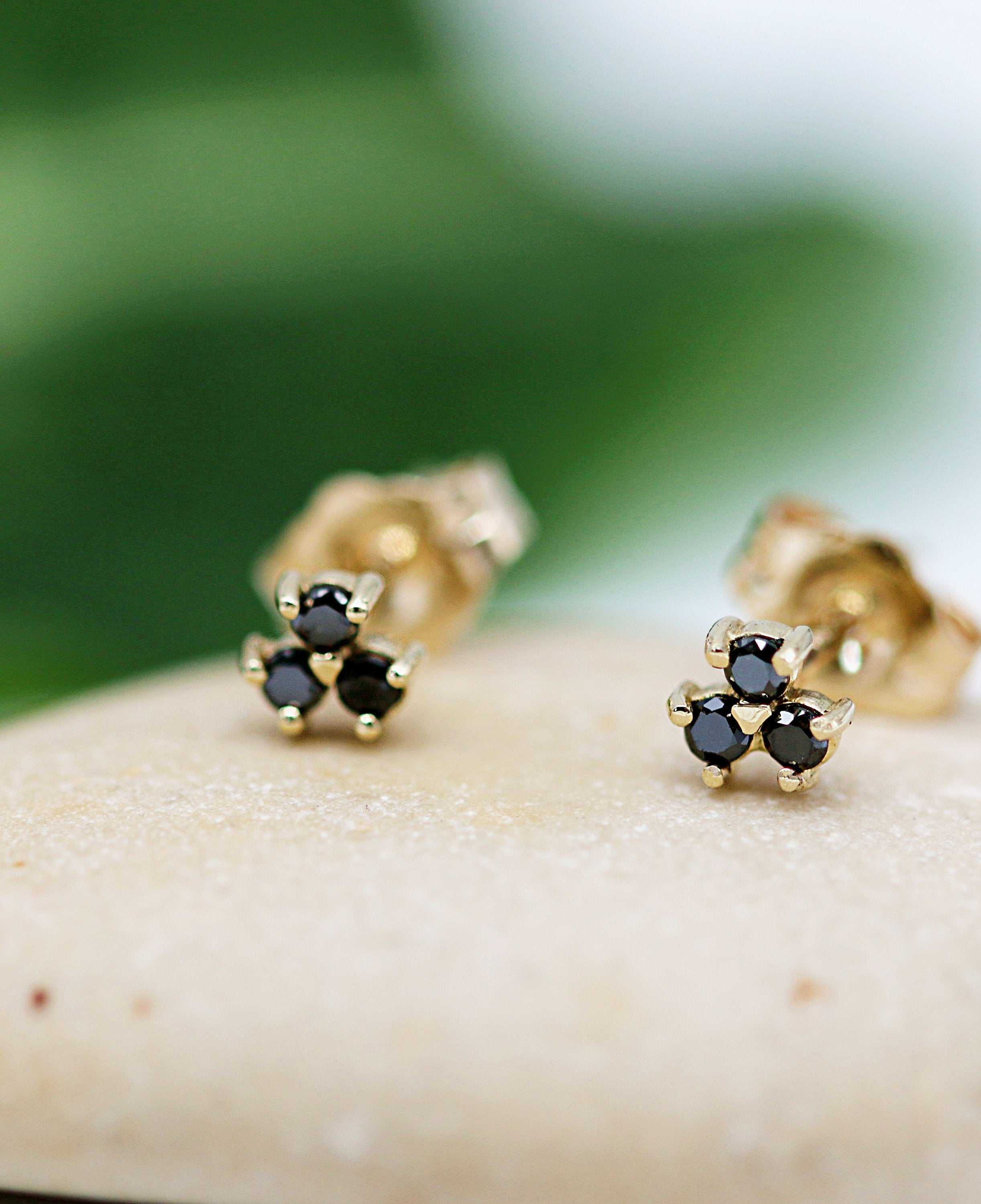 Trio earrings - studded earrings with black diamonds S