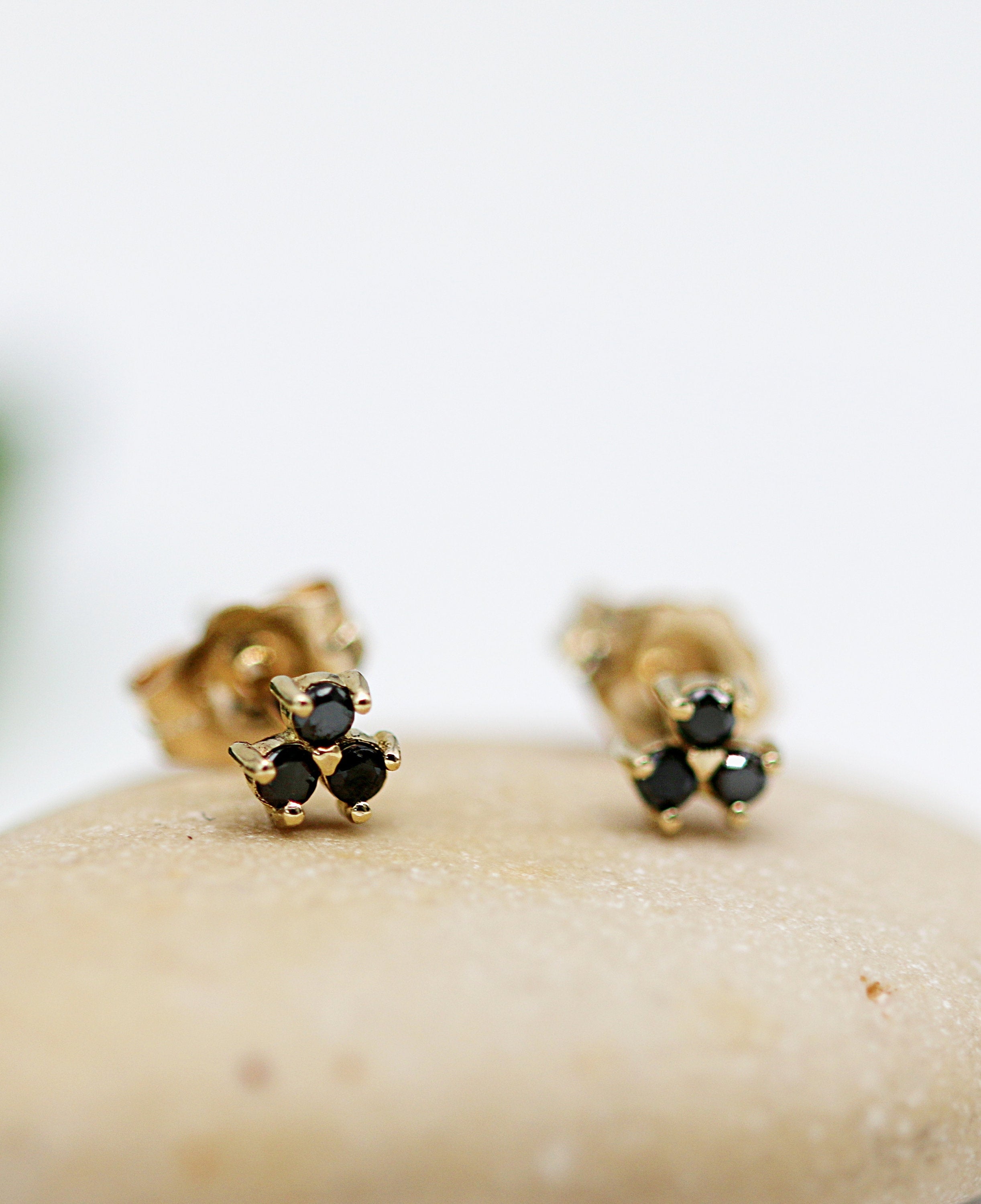 Trio earrings - studded earrings with black diamonds S