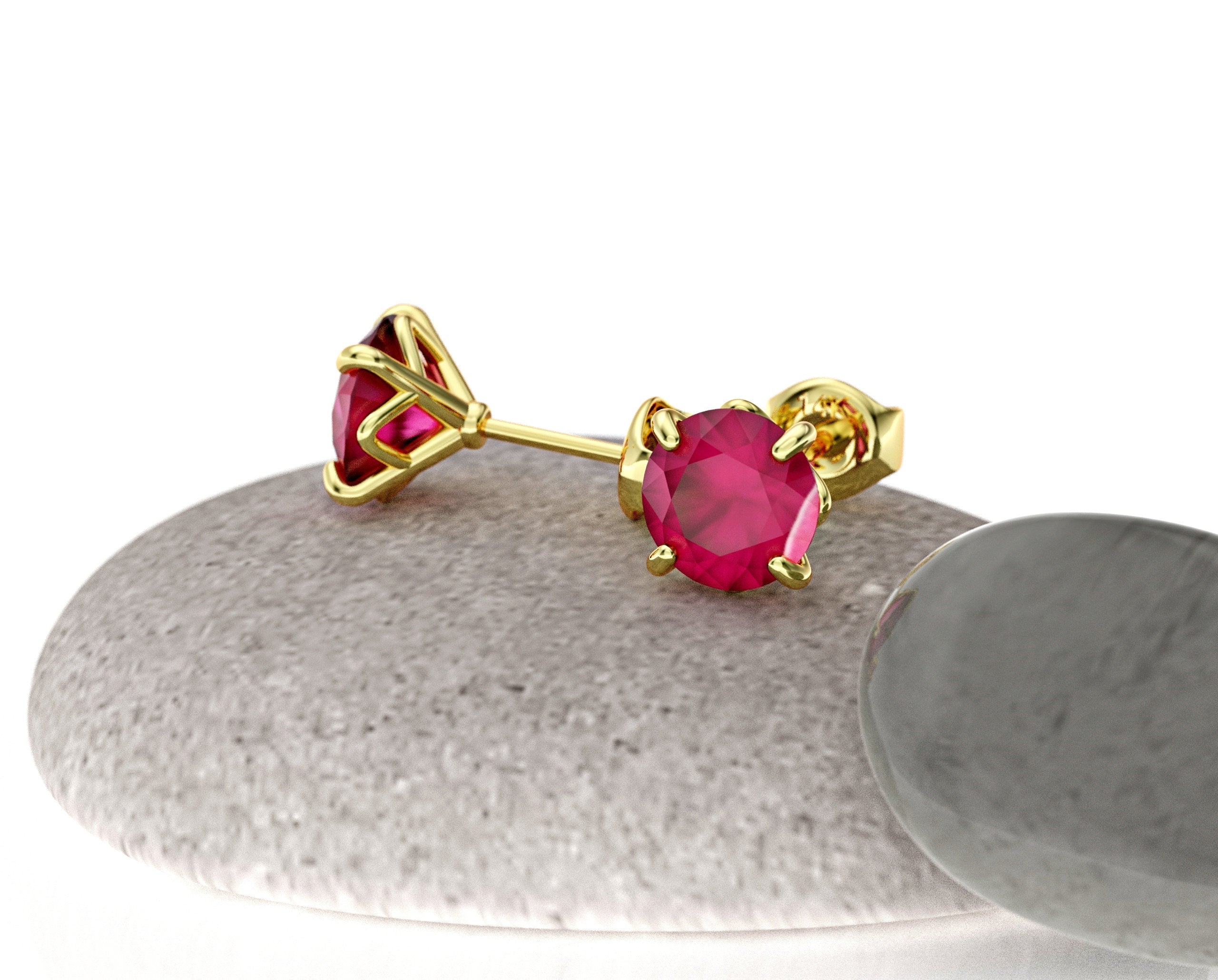 Flora earrings studded with ruby ​​stones 1 carat pair